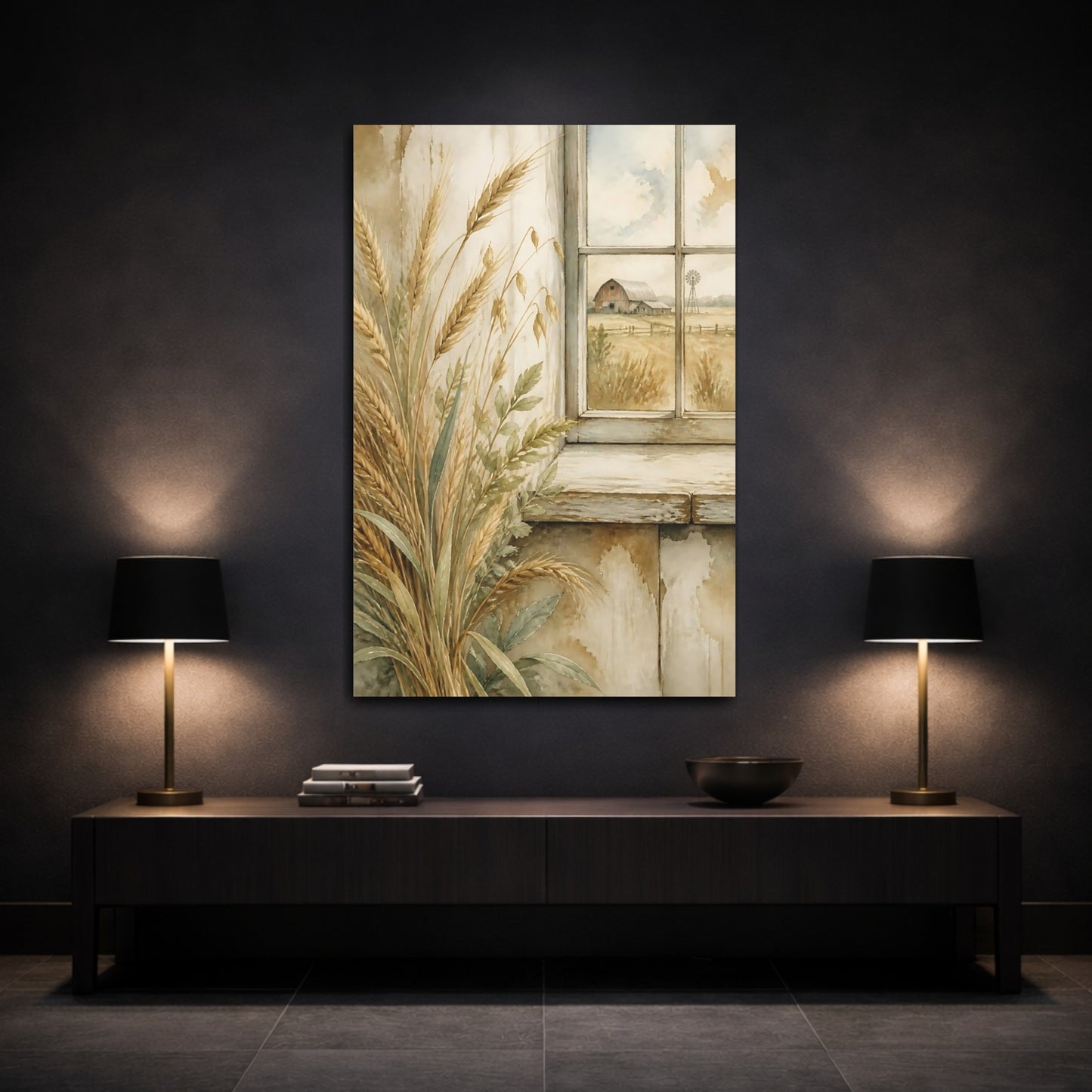 Mockup 3. Wheat By Window shown as canvas print