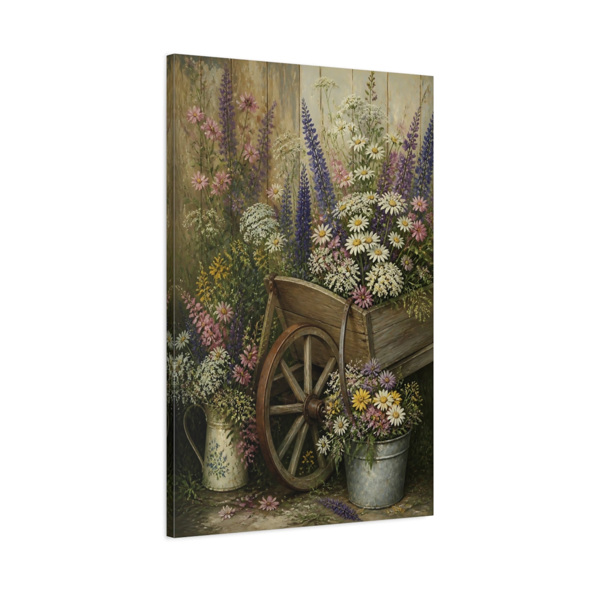 Main Mockup. Wheelbarrow Of Flowers shown as canvas print