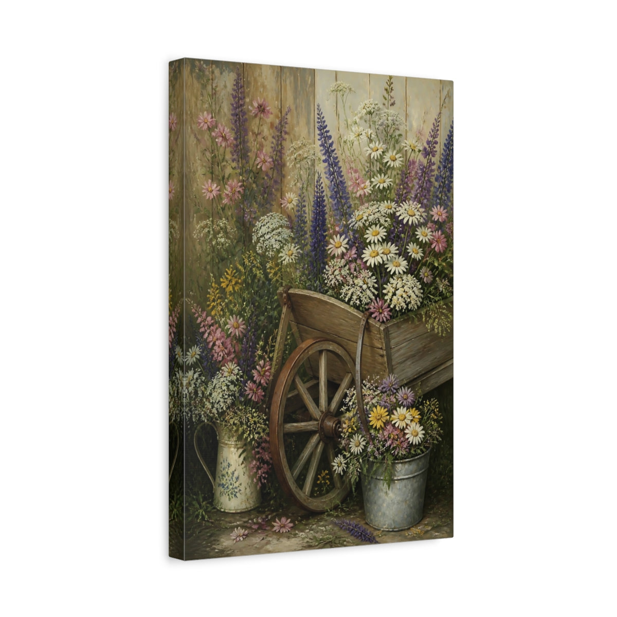 Side Mockup 4. Wheelbarrow Of Flowers shown as canvas print