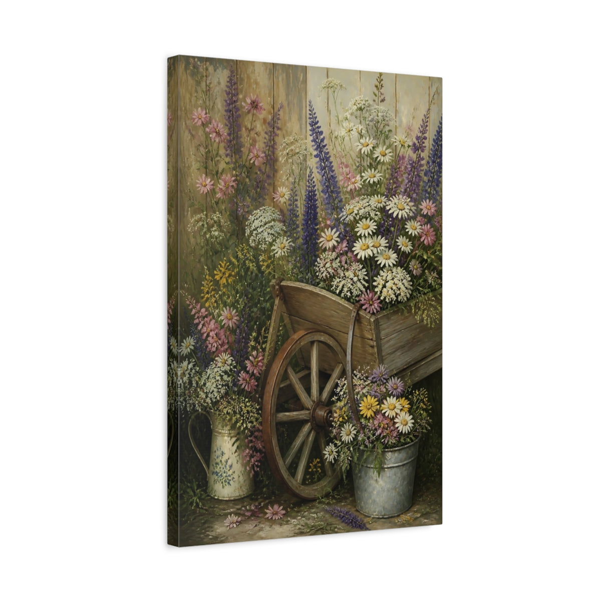 Side Mockup 3. Wheelbarrow Of Flowers shown as canvas print