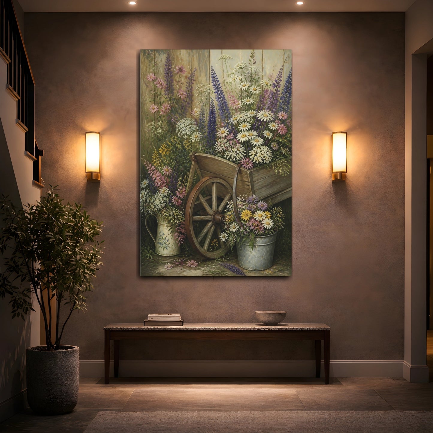 Mockup 2. Wheelbarrow Of Flowers shown as canvas print