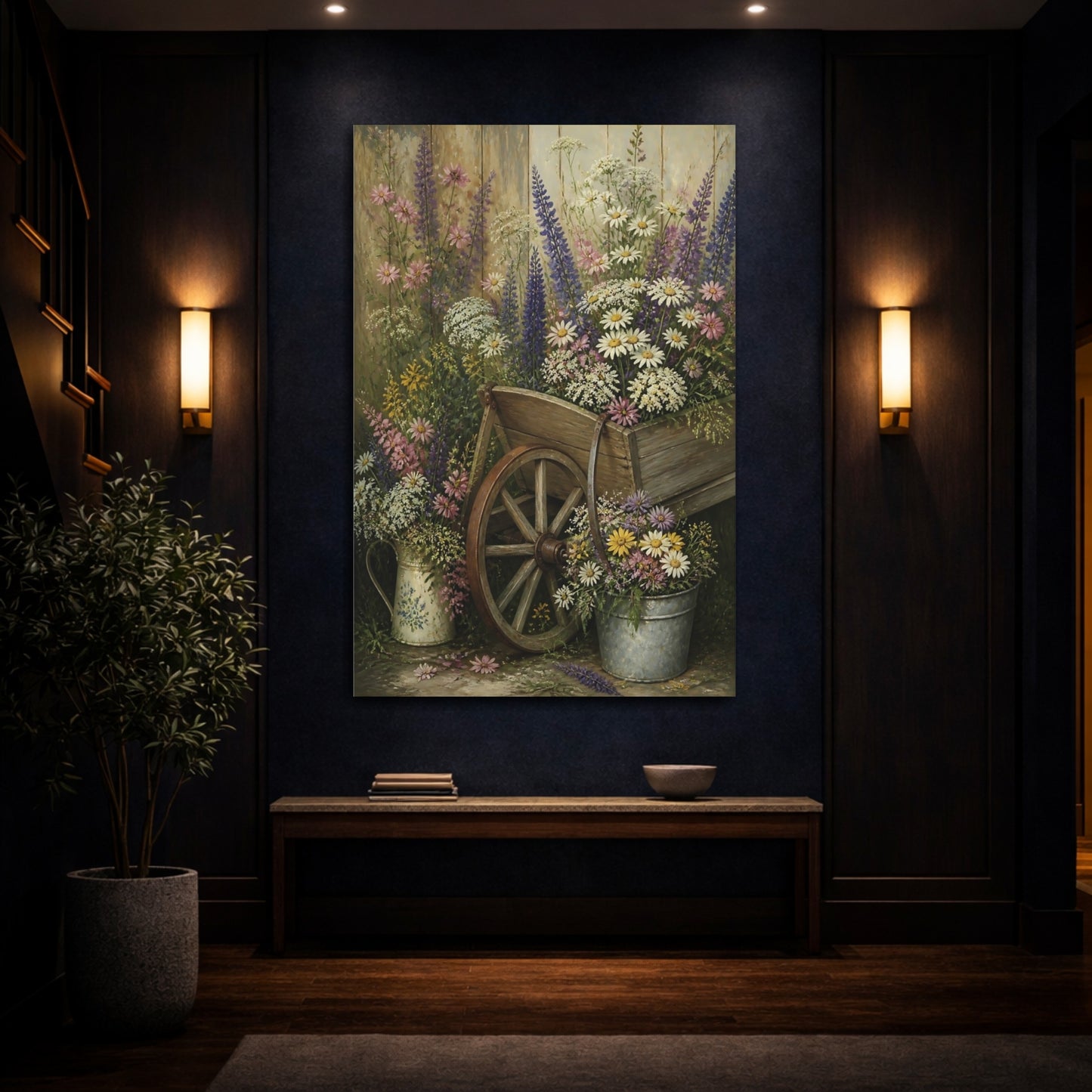 Mockup 4. Wheelbarrow Of Flowers shown as canvas print