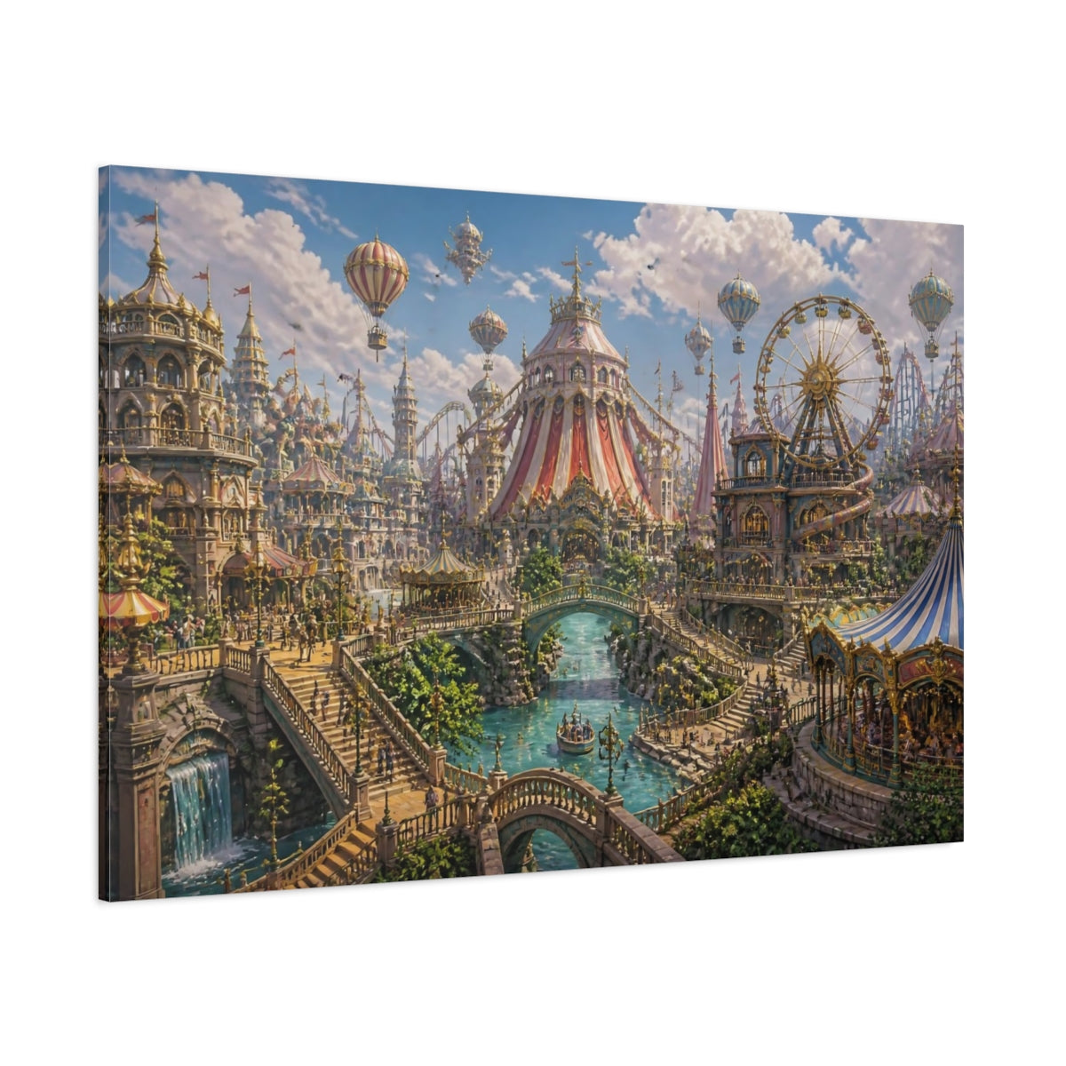 Side Mockup 1. Whimsical Ferris Wheel Carnival shown as canvas print