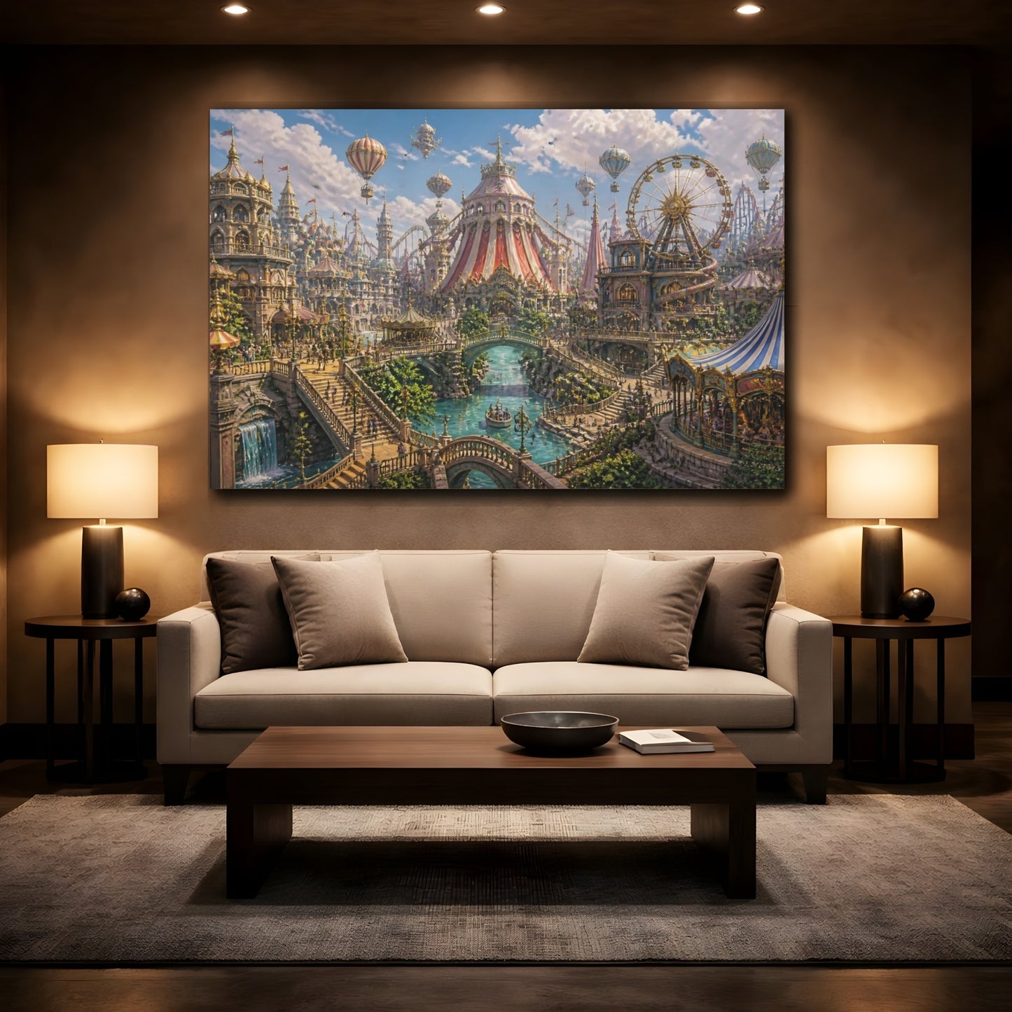 Mockup 2. Whimsical Ferris Wheel Carnival shown as canvas print