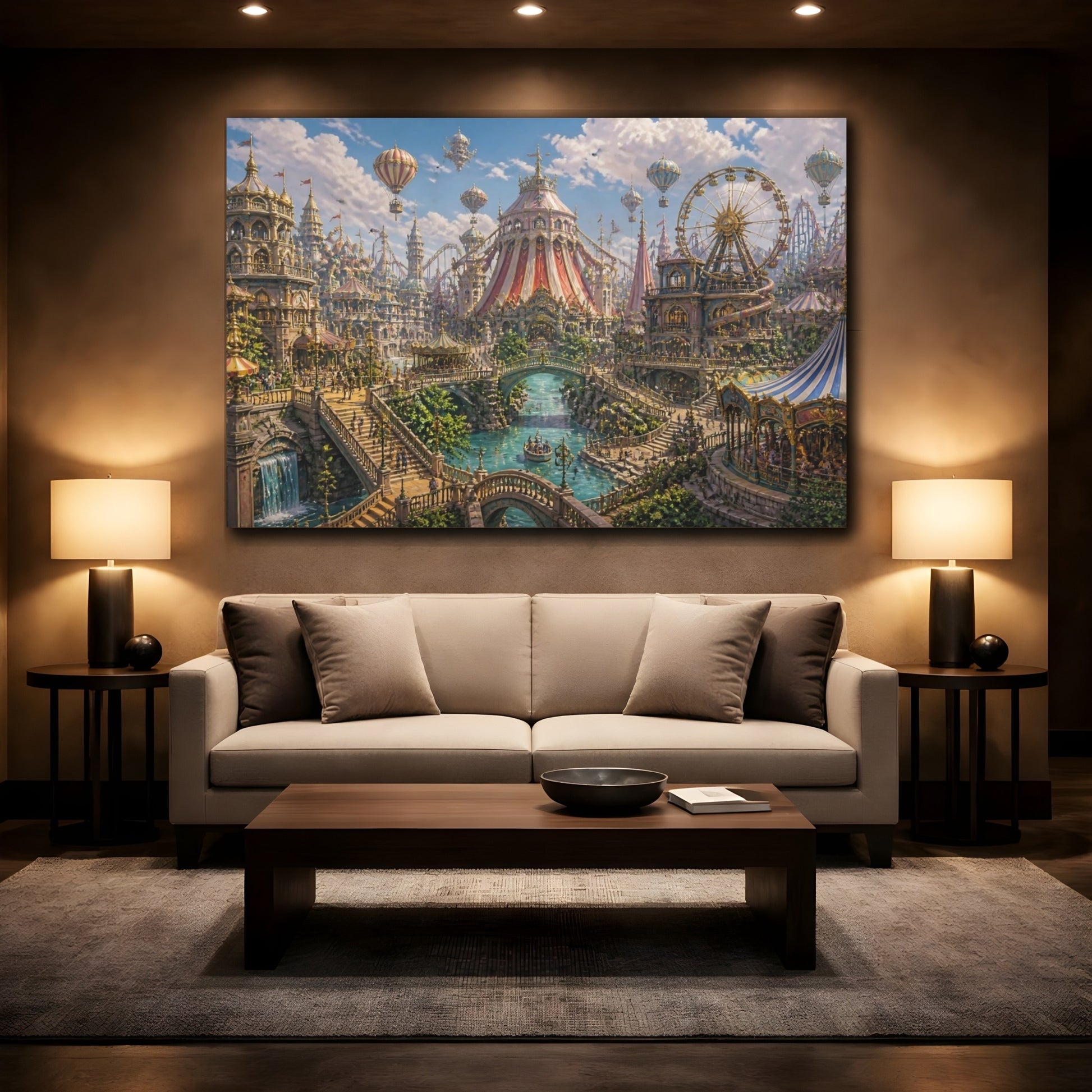Mockup 2. Whimsical Ferris Wheel Carnival shown as canvas print