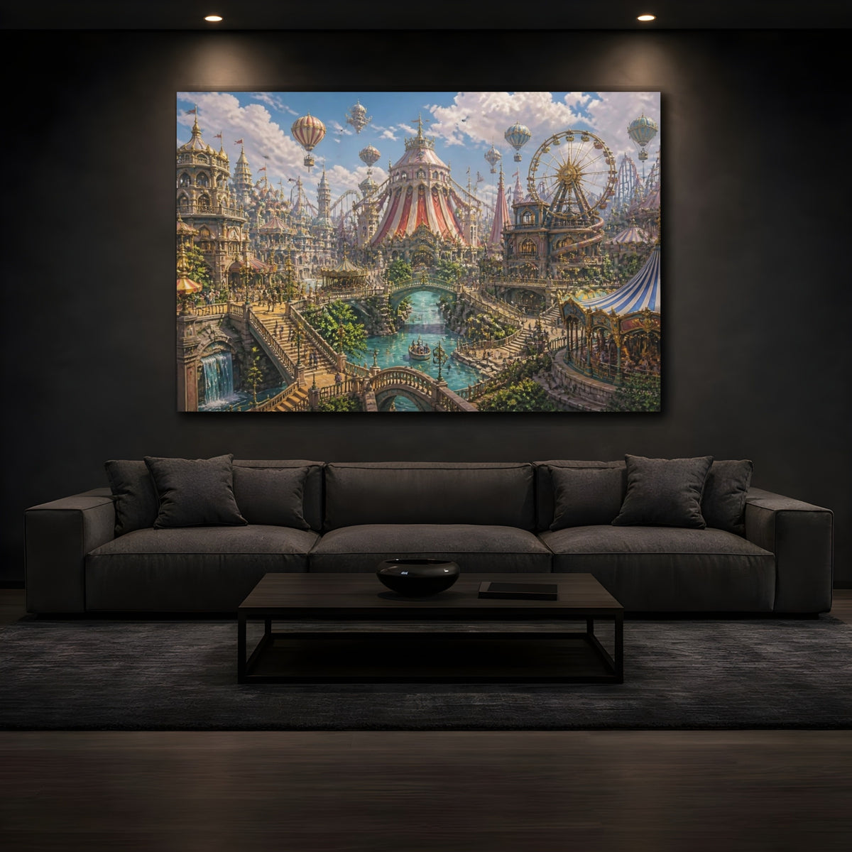 Mockup 3. Whimsical Ferris Wheel Carnival shown as canvas print