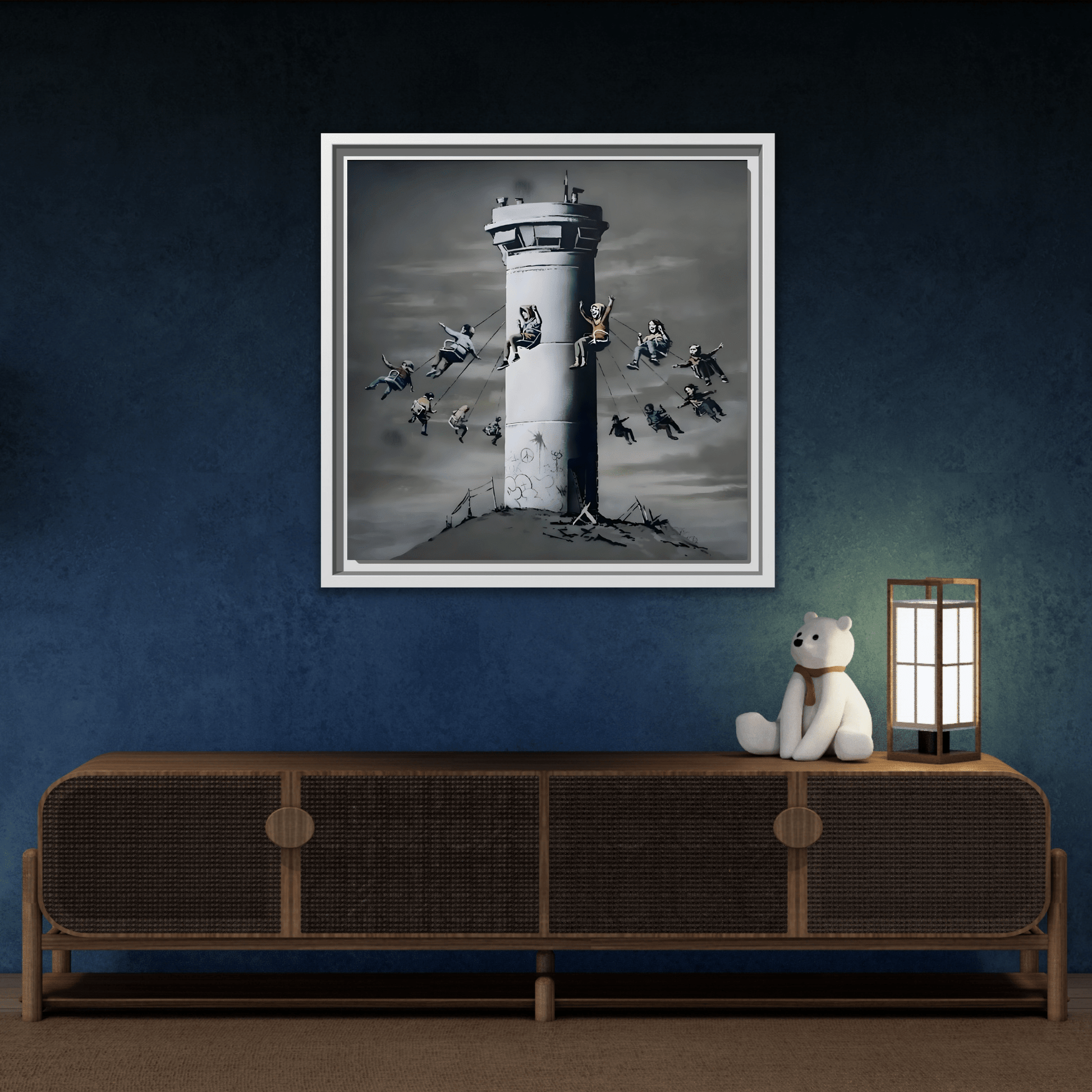 Whimsical Framed Canvas Print - Playful Banksy Wall Art Prints