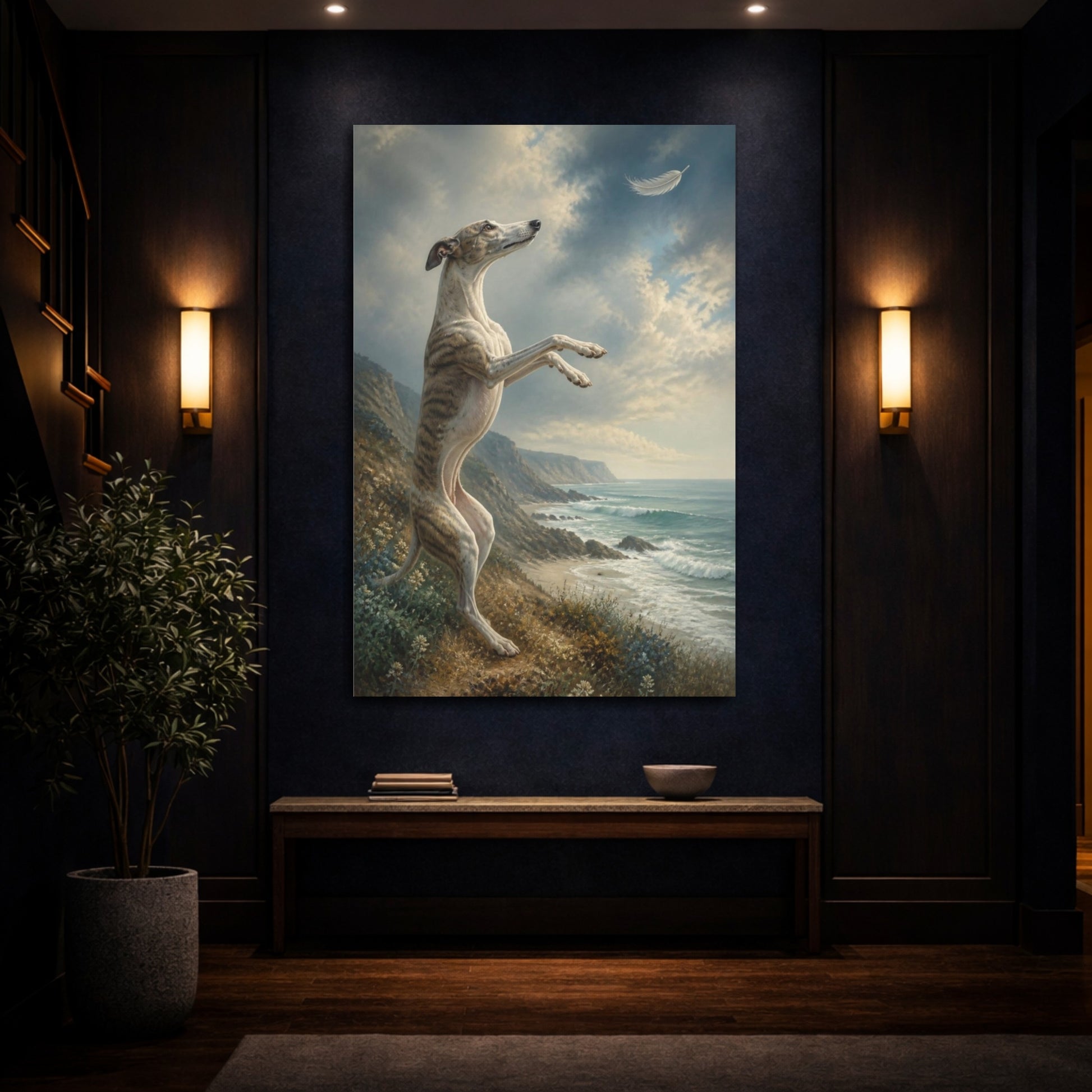 Mockup 4. Whippet Pet On Bluff shown as canvas print