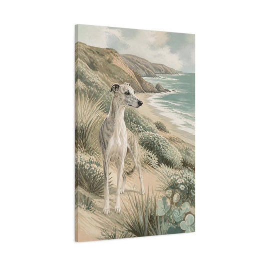 Whippet Pets Coastal Portrait Canvas Print – Living Room, Above Console Table, Sea-Glass Green - YesArtYes