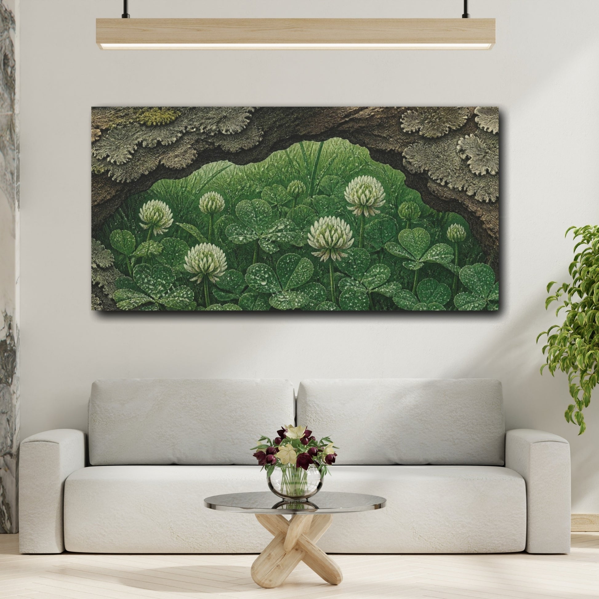 Mockup 2. White Clover Nature Study shown as canvas print