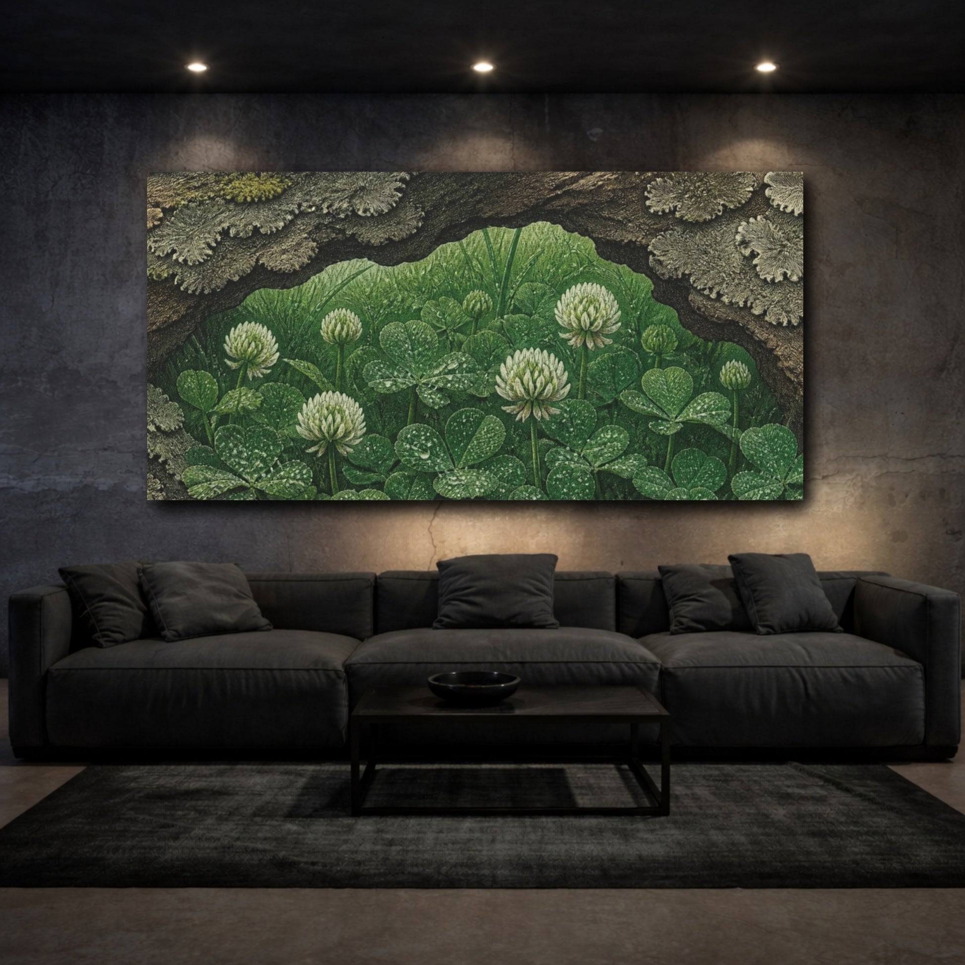 Mockup 3. White Clover Nature Study shown as canvas print