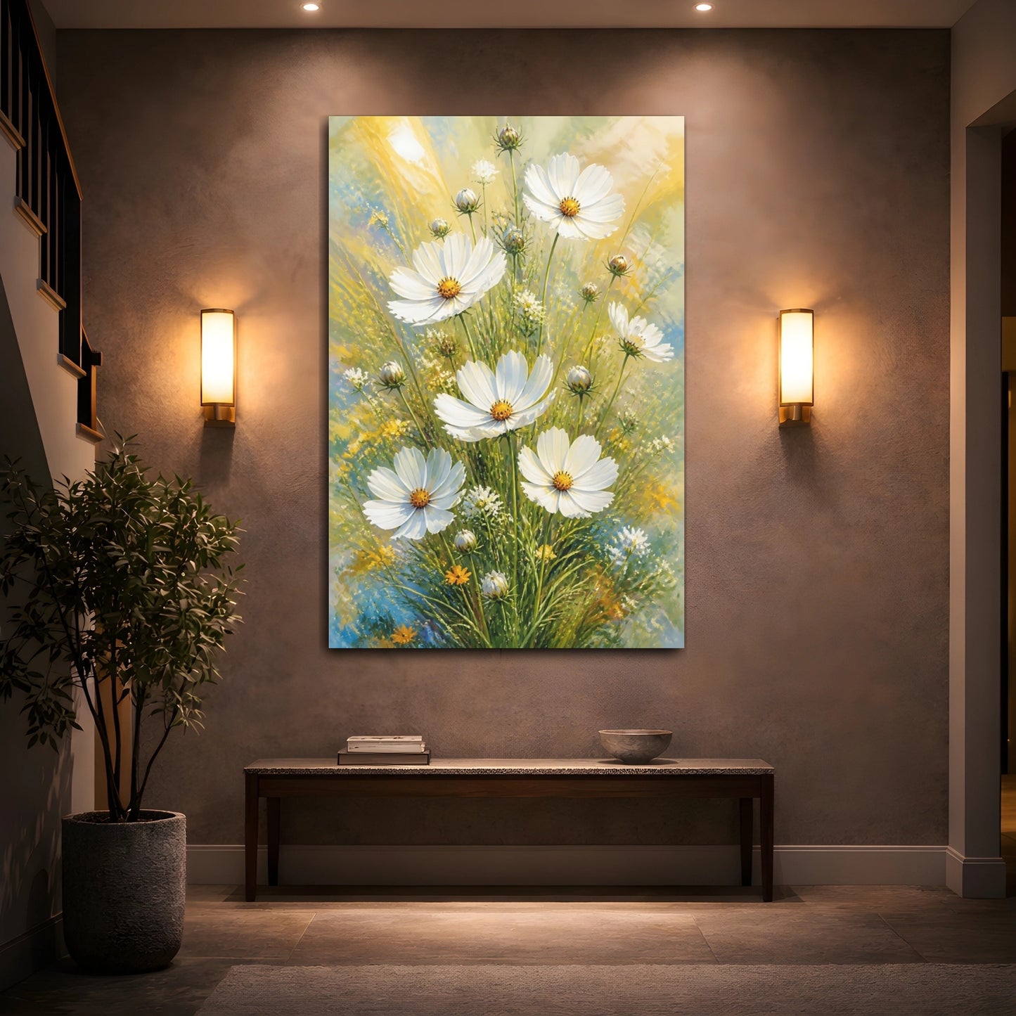 Mockup 2. White Cosmos Flowers Bouquet shown as canvas print