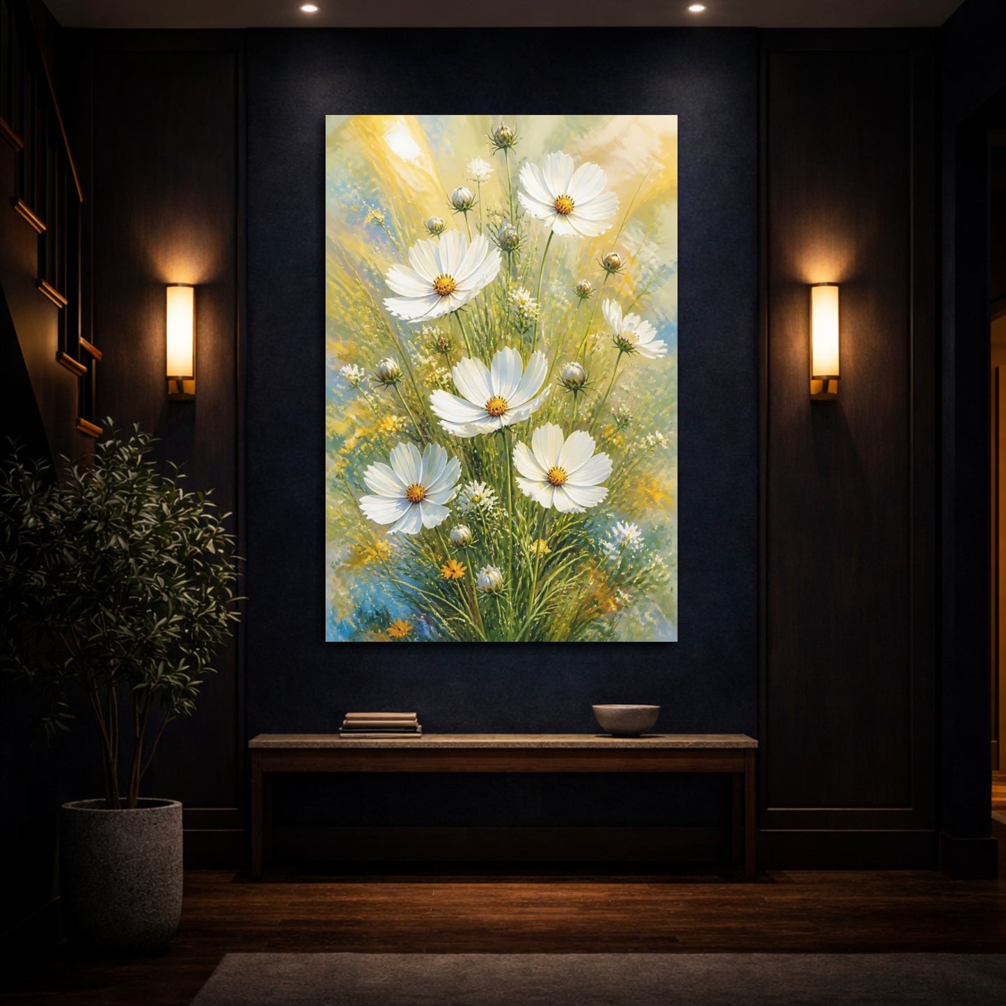 Mockup 4. White Cosmos Flowers Bouquet shown as canvas print