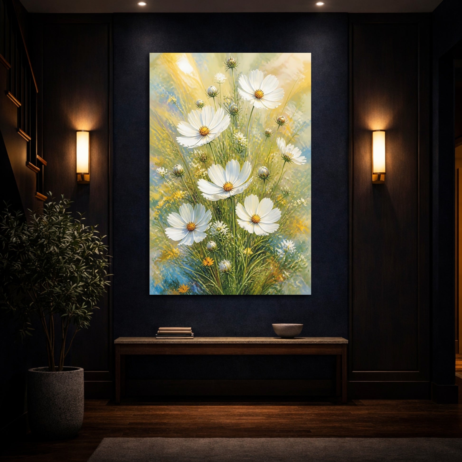 Mockup 4. White Cosmos Flowers Bouquet shown as canvas print