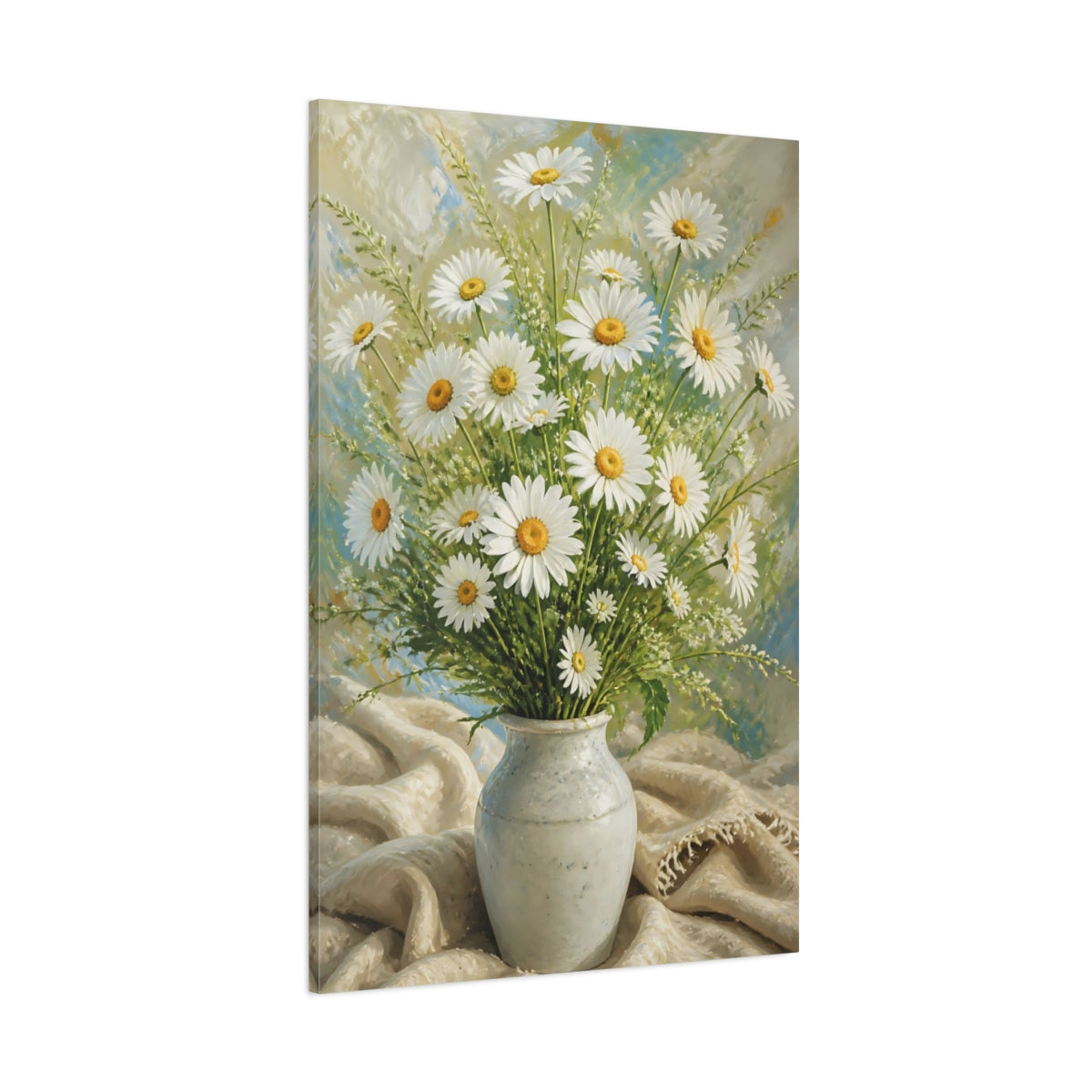 Side Mockup 1. White Daisy Flowers Bouquet shown as canvas print