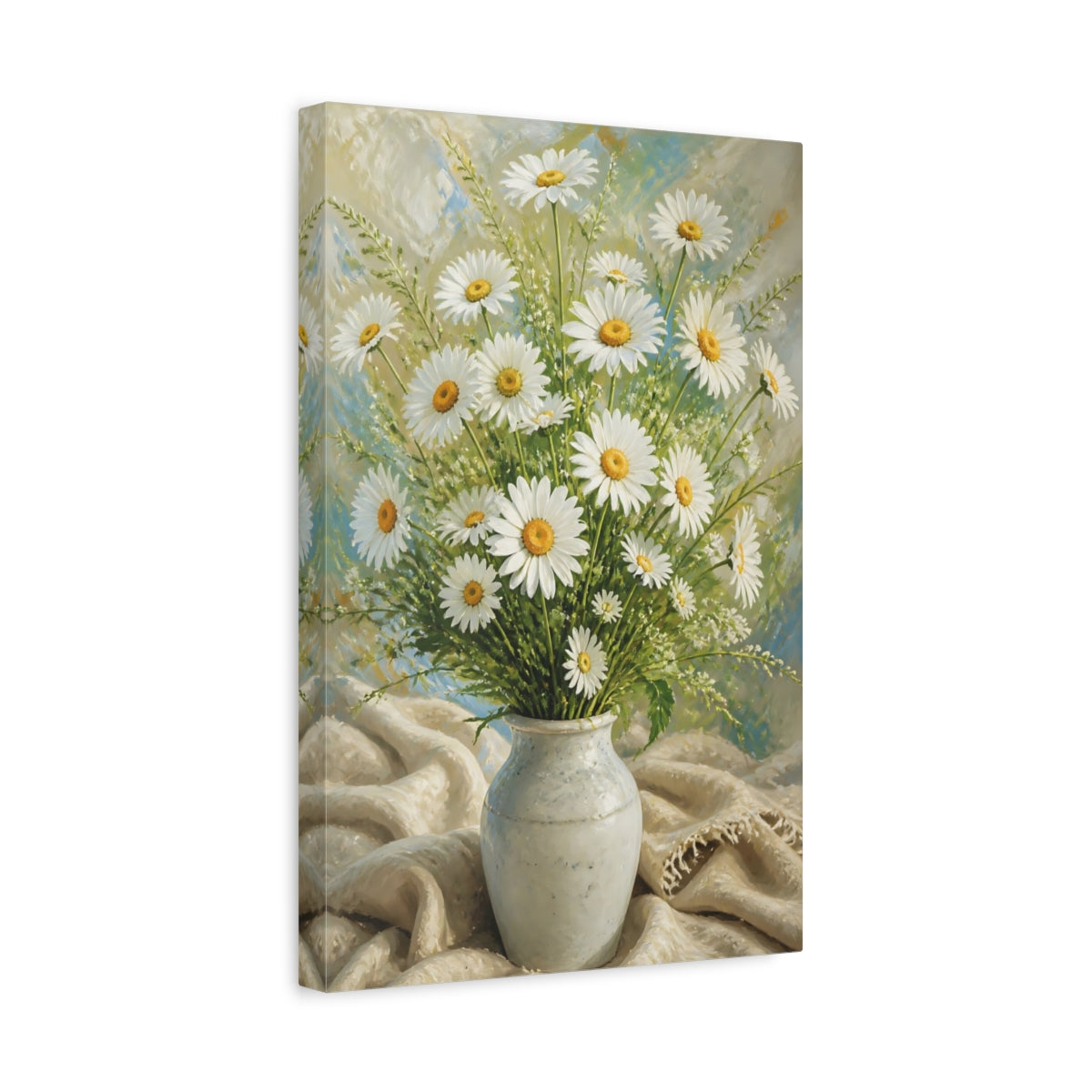 Side Mockup 4. White Daisy Flowers Bouquet shown as canvas print