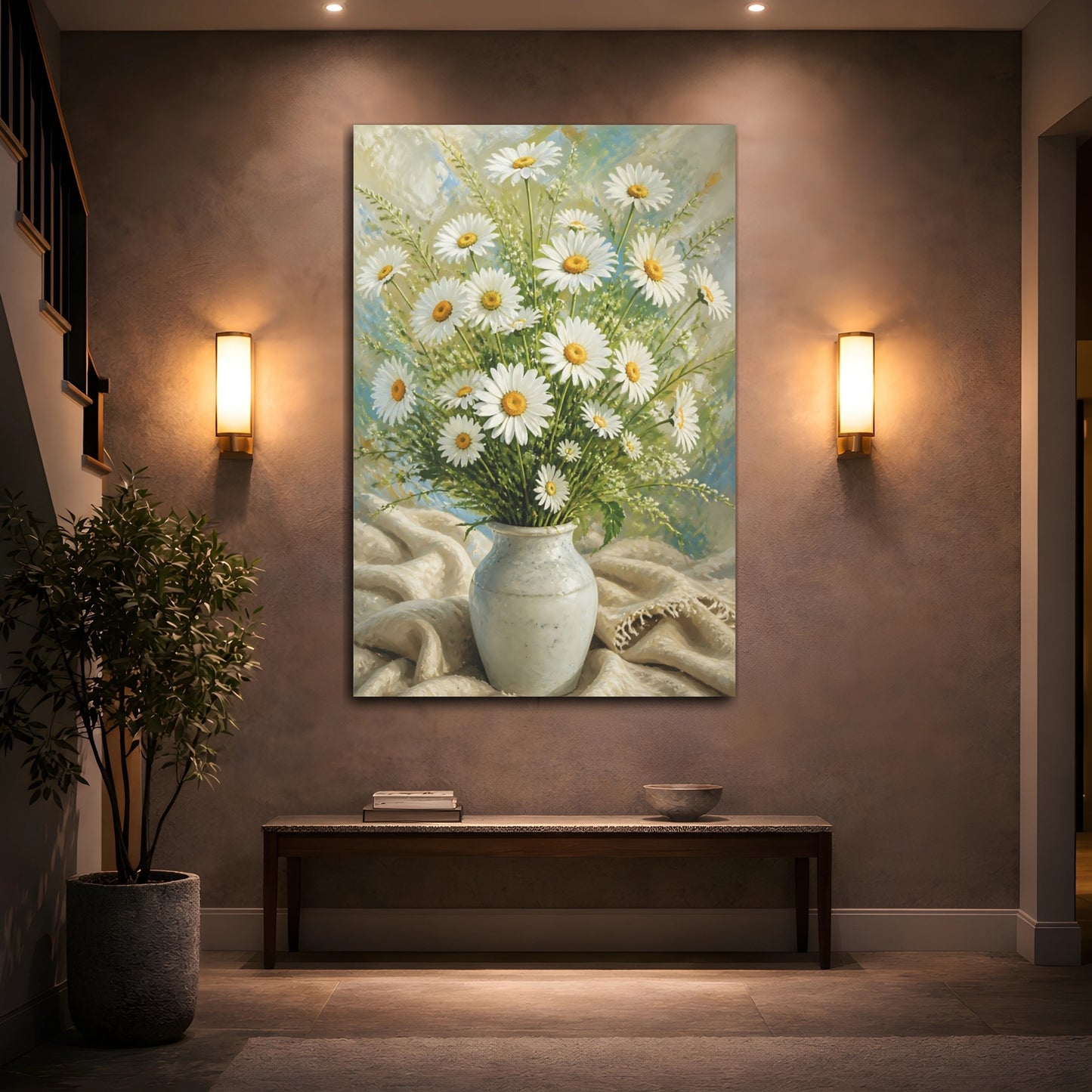 Mockup 2. White Daisy Flowers Bouquet shown as canvas print