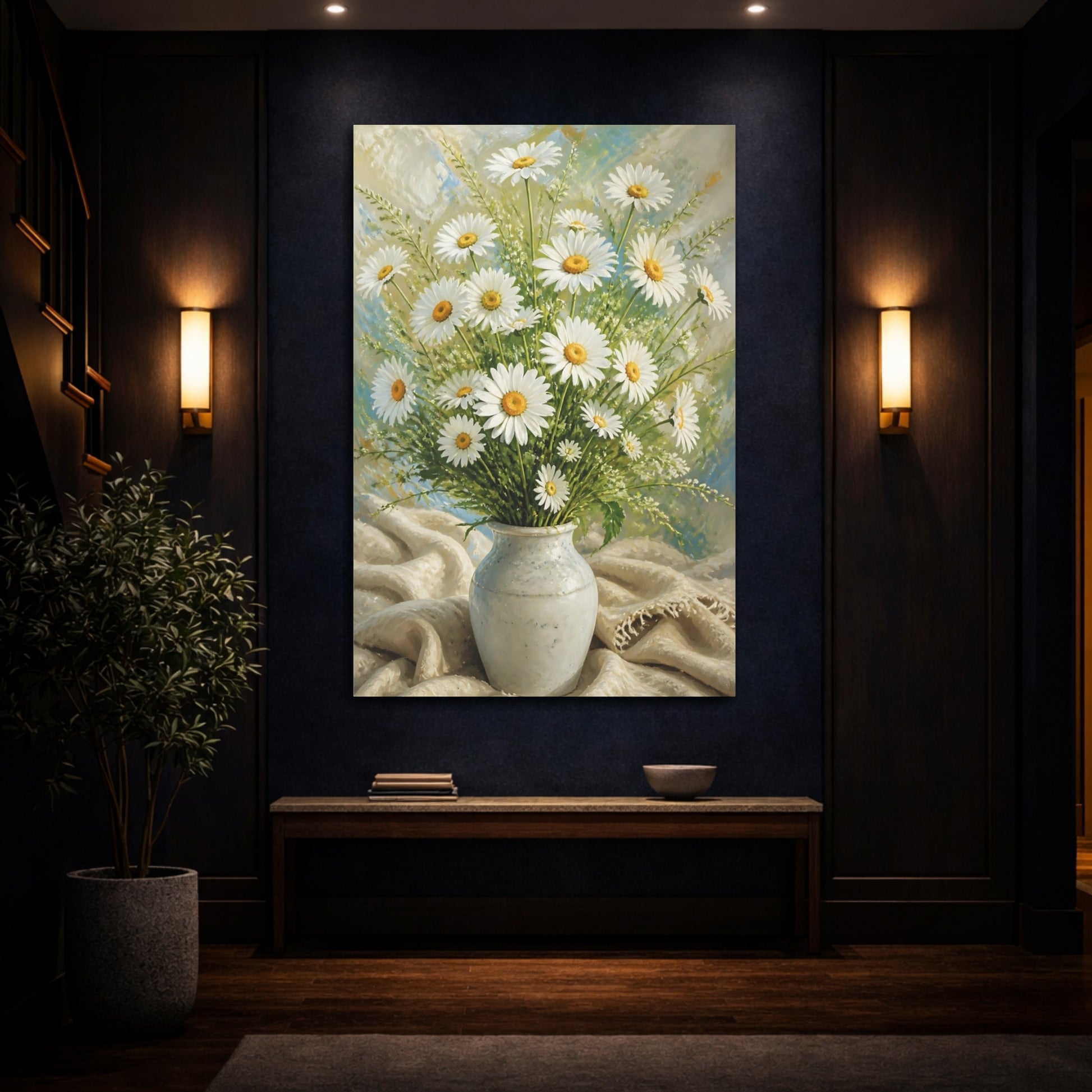 Mockup 4. White Daisy Flowers Bouquet shown as canvas print