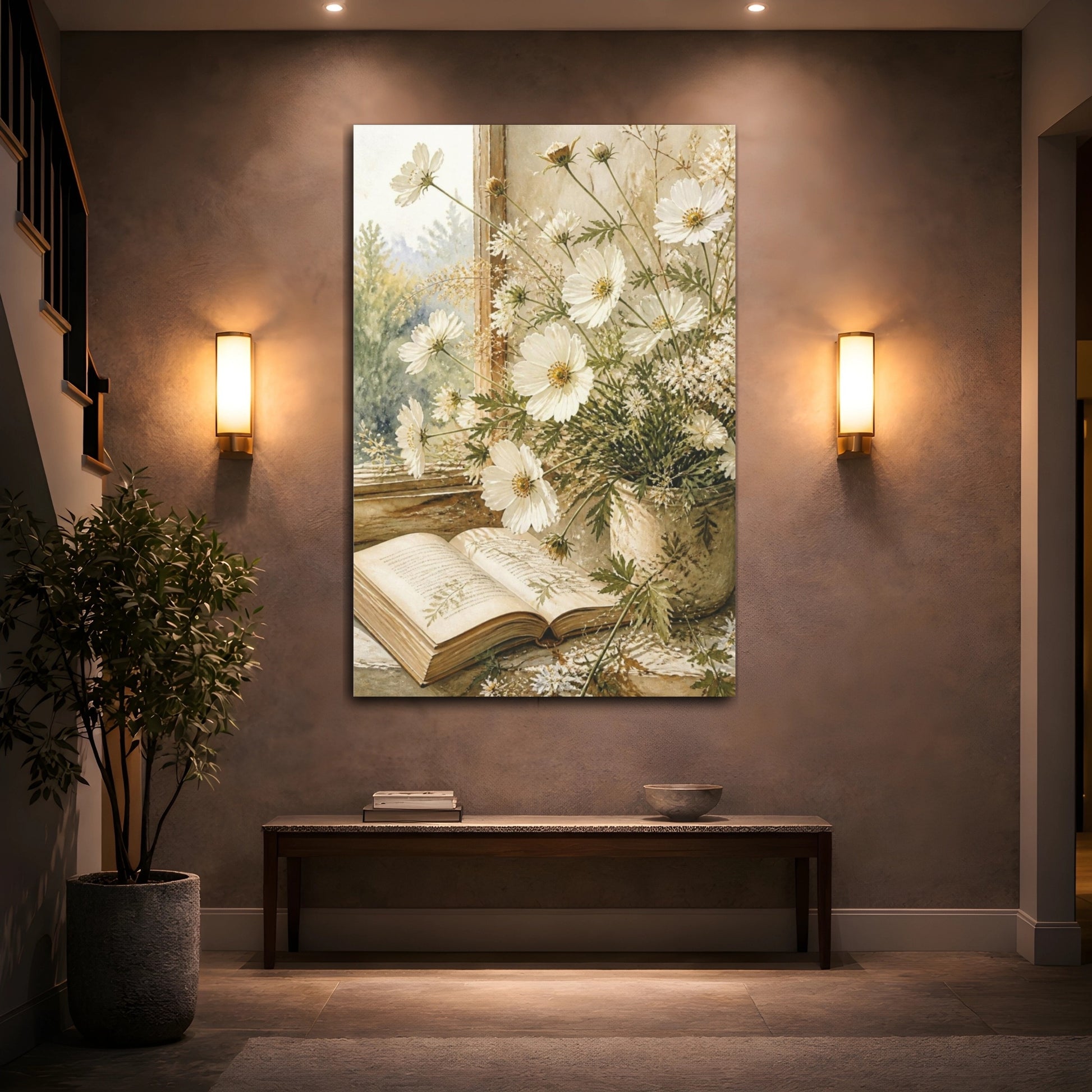 Mockup 2. White Flowers & Open Book shown as canvas print