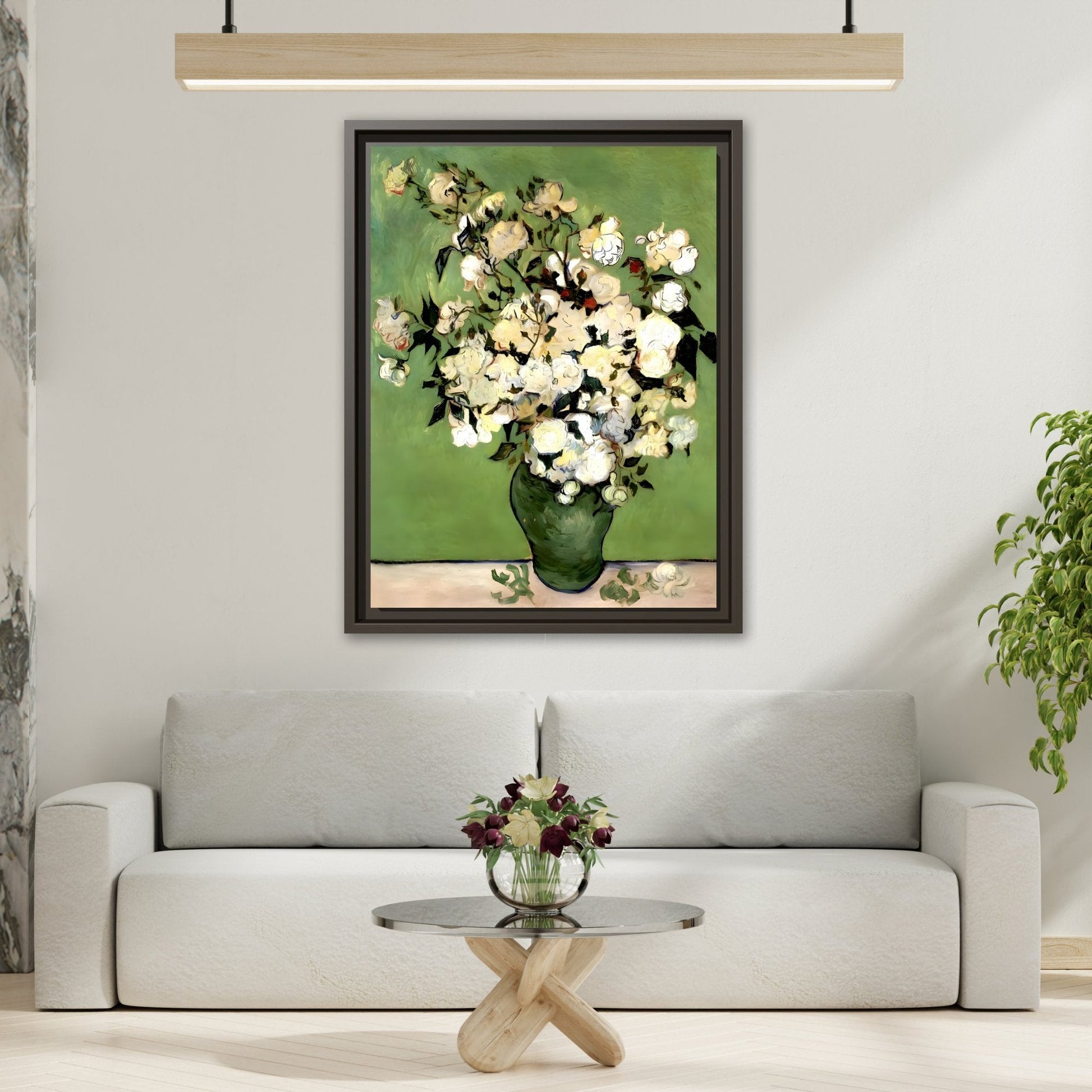 White Flowers Van Gogh Canvas Print - Vase of Roses Wall Art in Exclusive Frame - YesArtYes