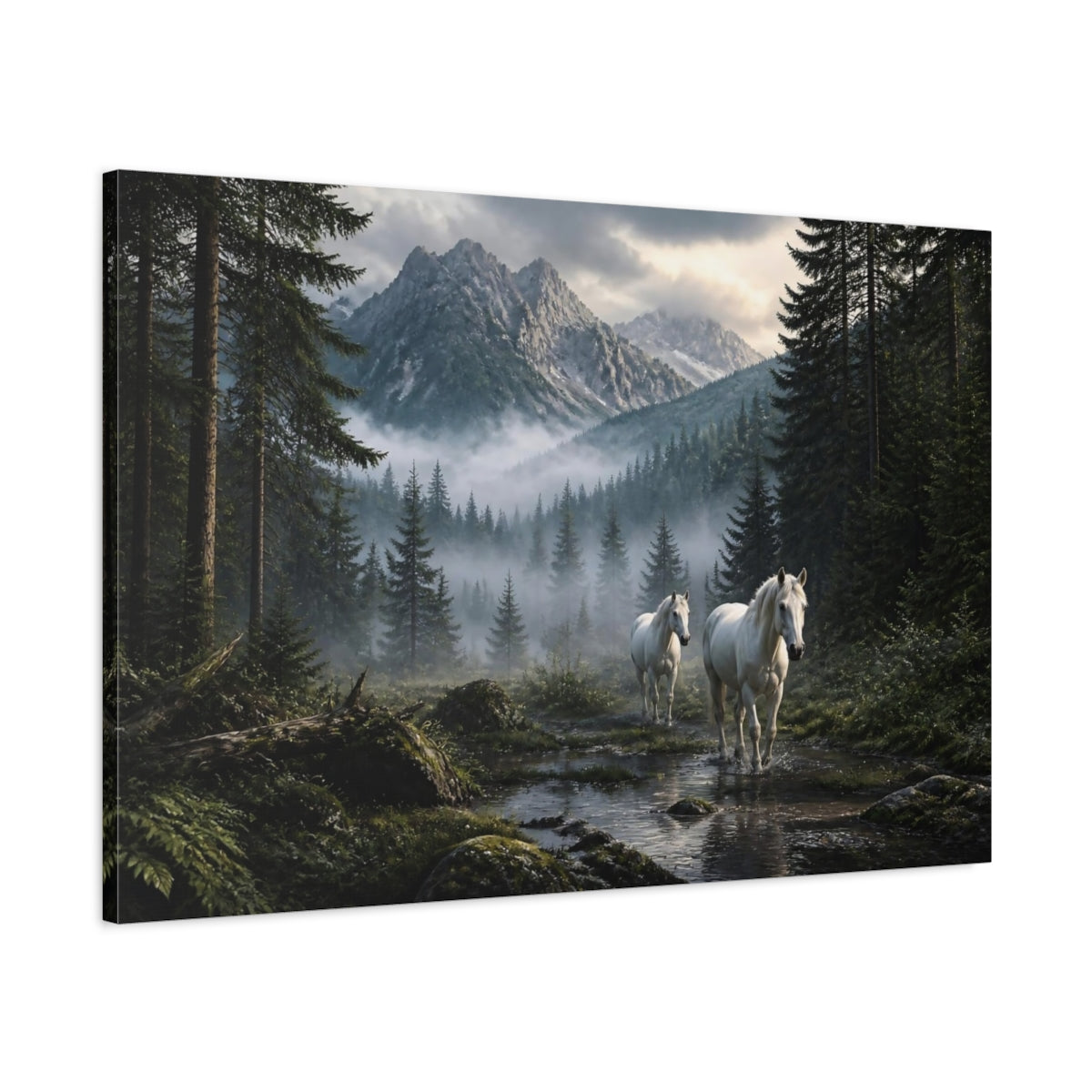 Main Mockup. White Horses Landscape shown as canvas print