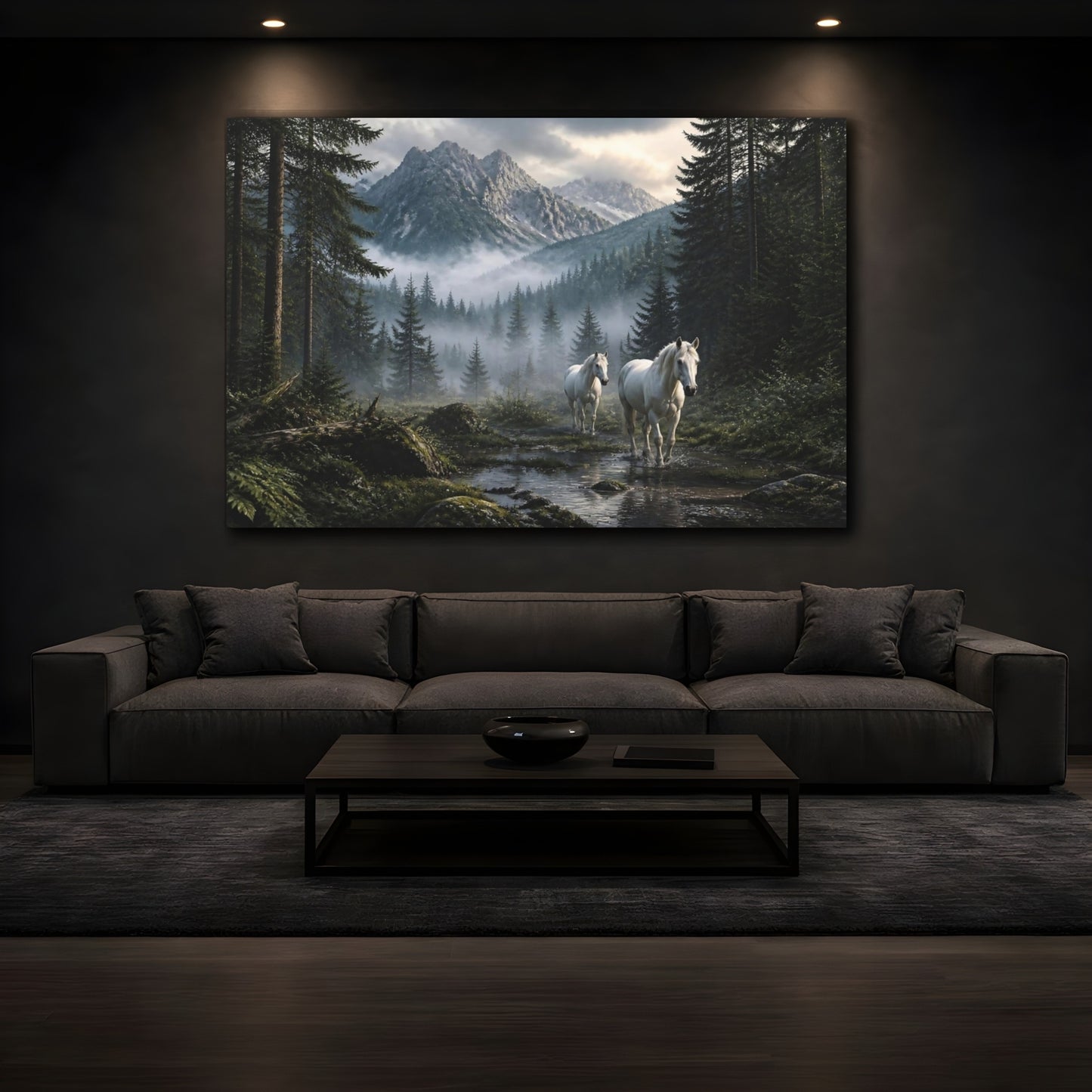 Mockup 3. White Horses Landscape shown as canvas print