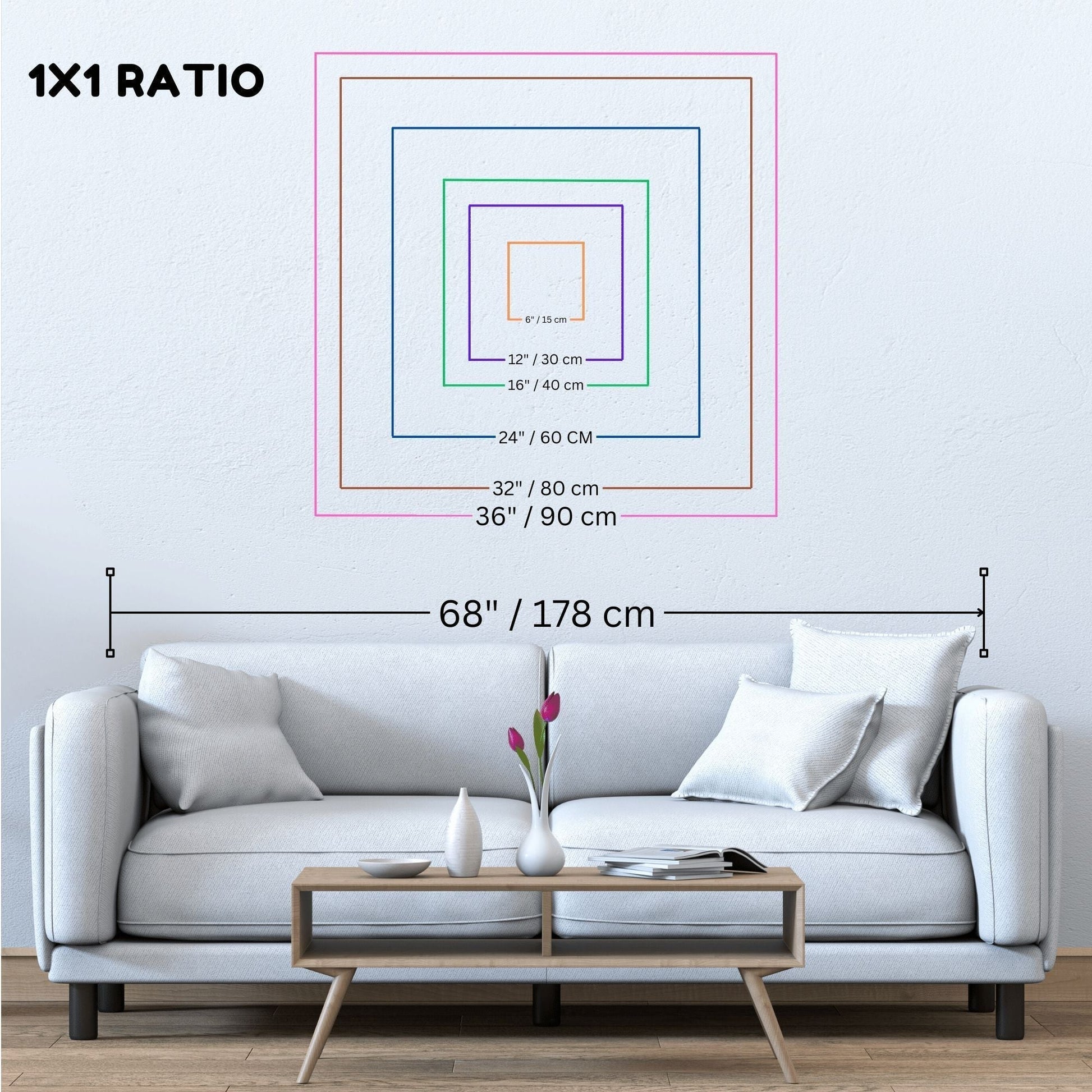 White II 1923 Canvas Wall Art Print - Abstract Square Kandinsky Framed Prints in Frame