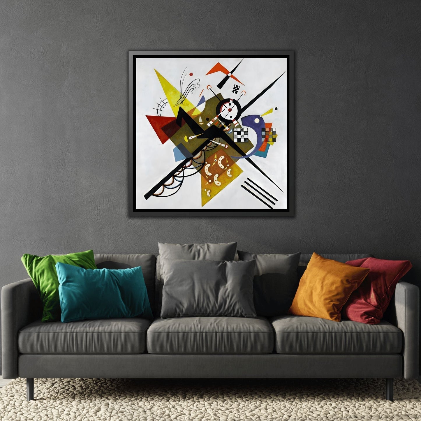 White II 1923 Canvas Wall Art Print - Abstract Square Kandinsky Framed Prints in Frame