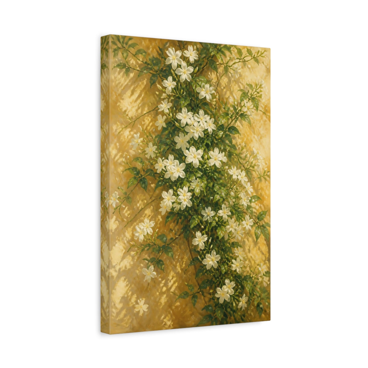 Side Mockup 4. White Jasmine Flowers On Sunlit Wall shown as canvas print