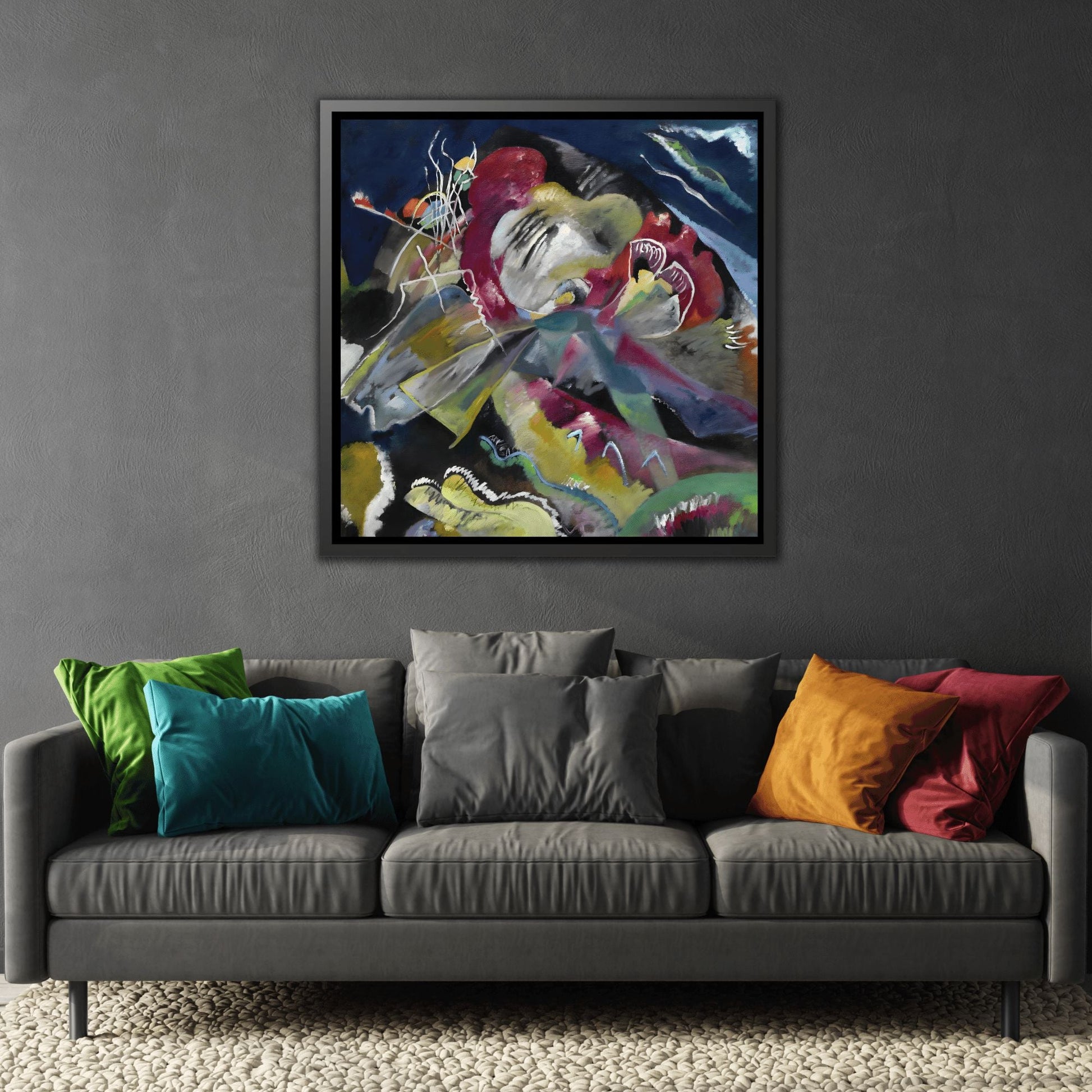 White Lines Canvas Wall Art Print - Square Framed Kandinsky Painting for interior designers