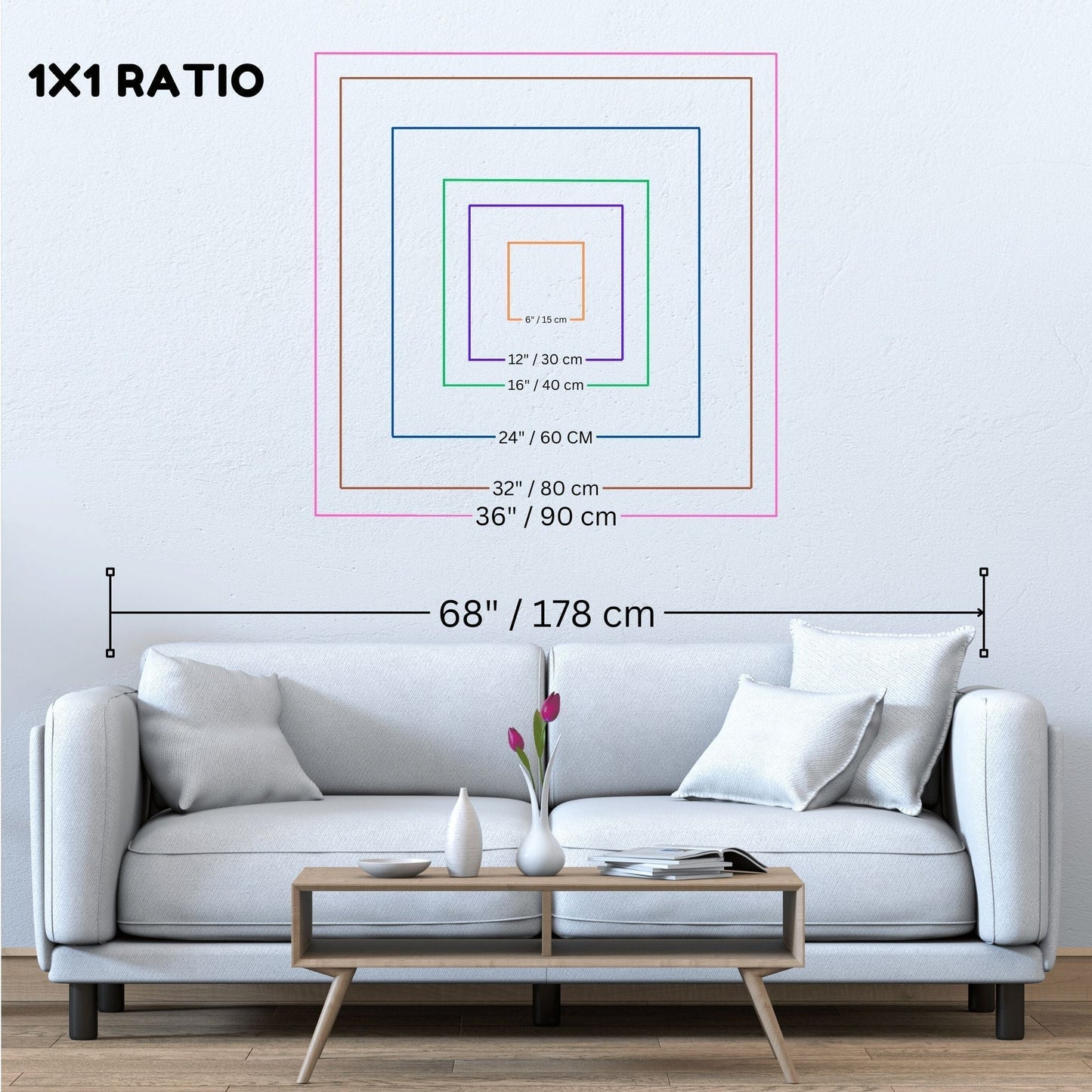 White Lines Canvas Wall Art Print - Square Framed Kandinsky Painting for interior designers