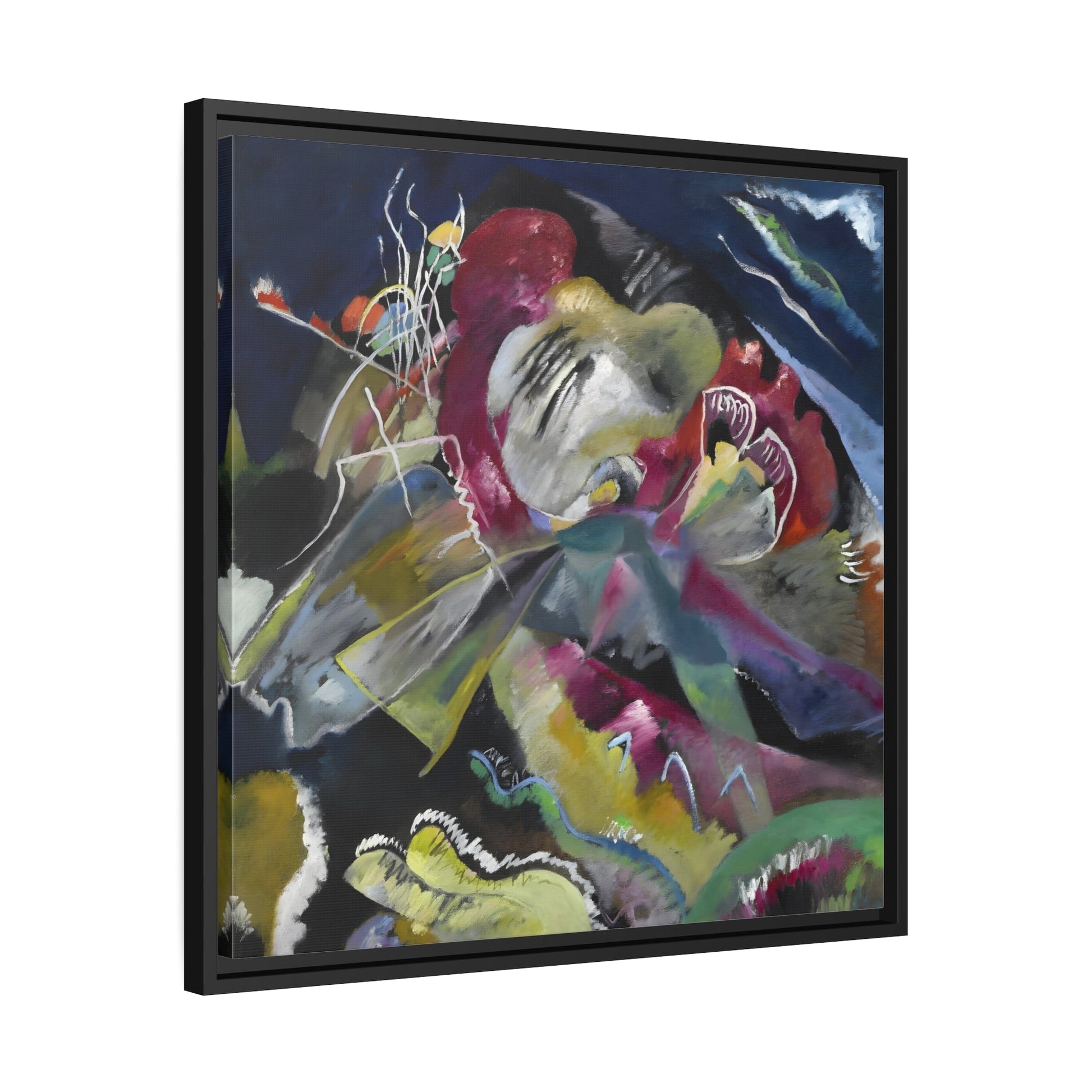 White Lines Canvas Wall Art Print - Square Framed Kandinsky Painting for interior designers