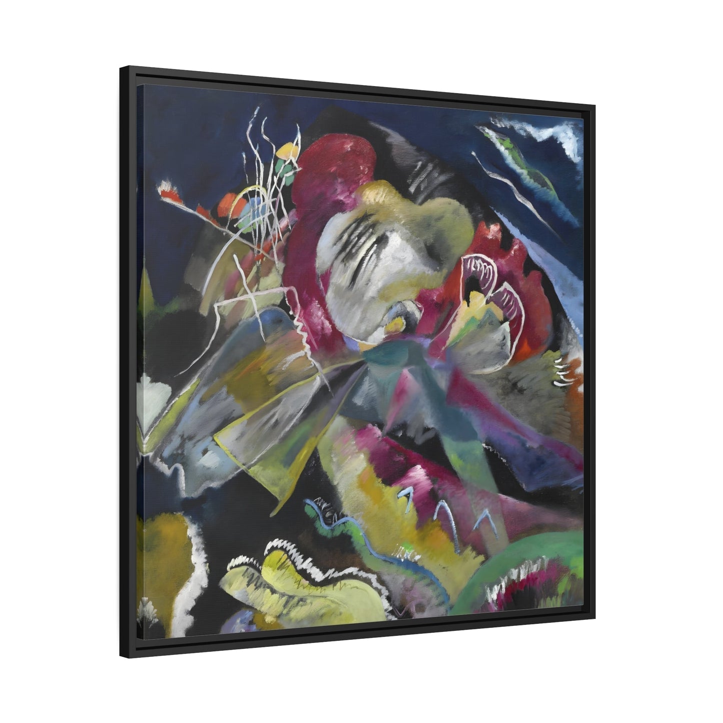 White Lines Canvas Wall Art Print - Square Framed Kandinsky Painting for interior designers