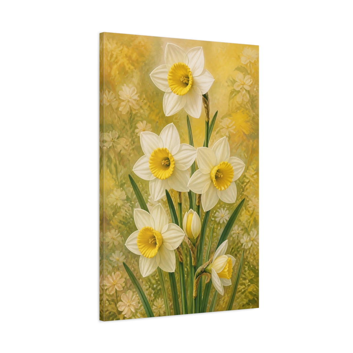 Main Mockup. White Narcissus Flowers shown as canvas print