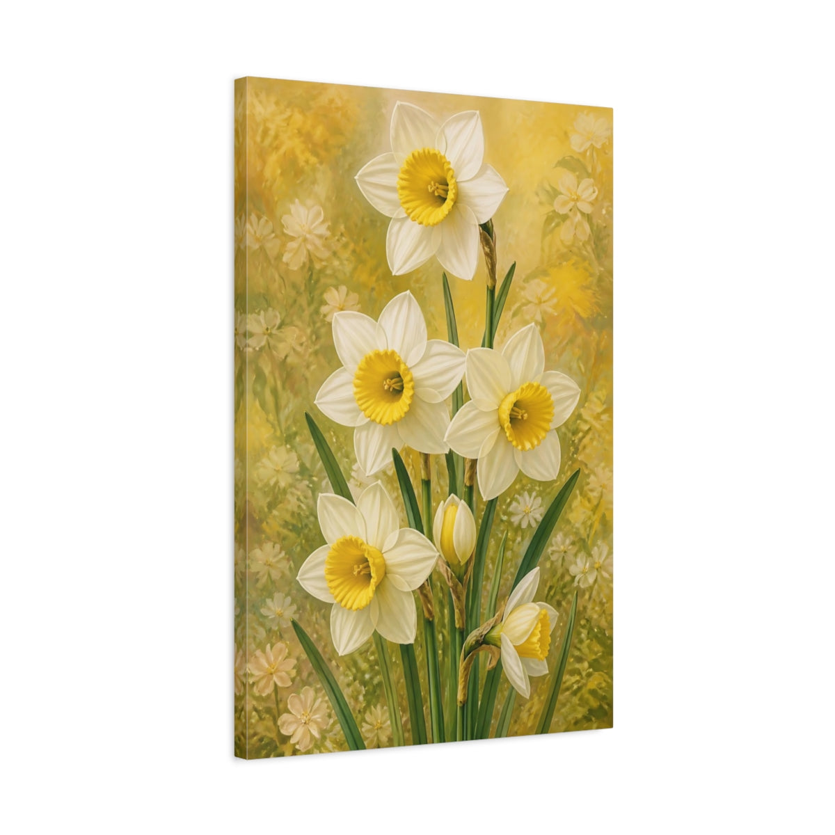 Side Mockup 2. White Narcissus Flowers shown as canvas print