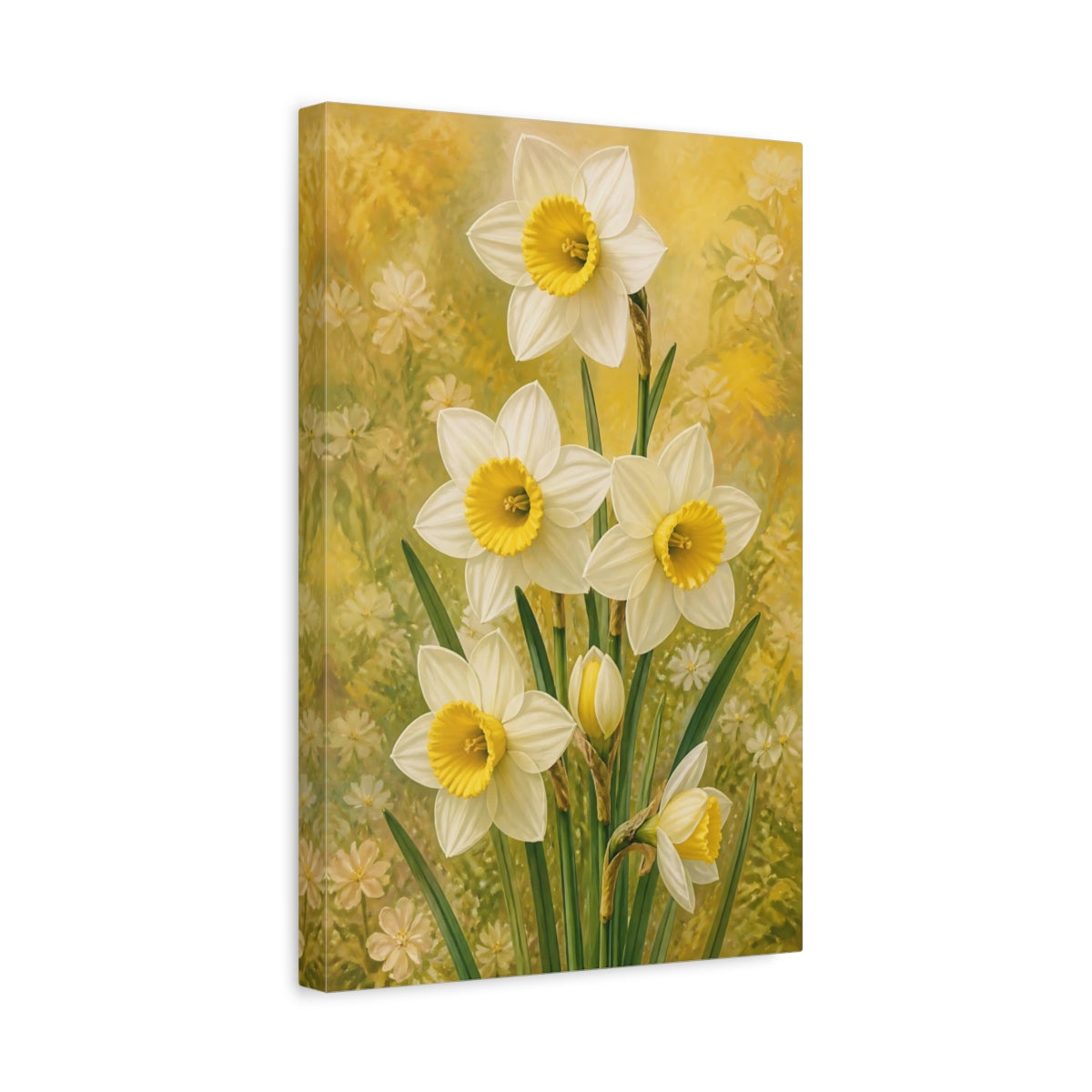 Side Mockup 4. White Narcissus Flowers shown as canvas print