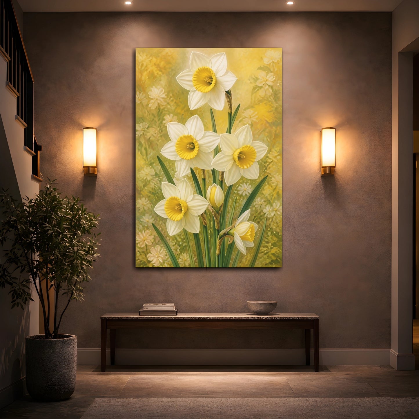 Mockup 2. White Narcissus Flowers shown as canvas print