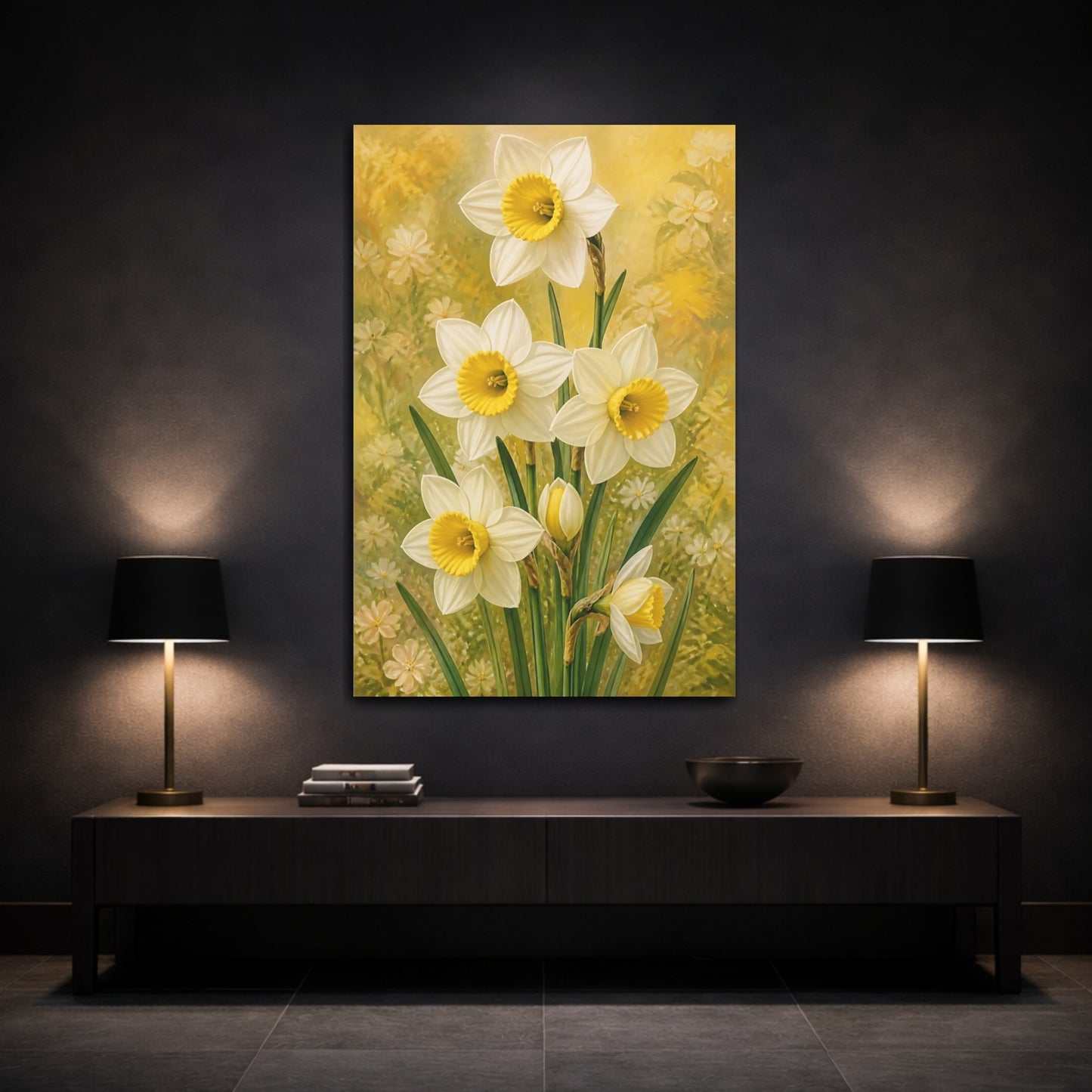 Mockup 3. White Narcissus Flowers shown as canvas print