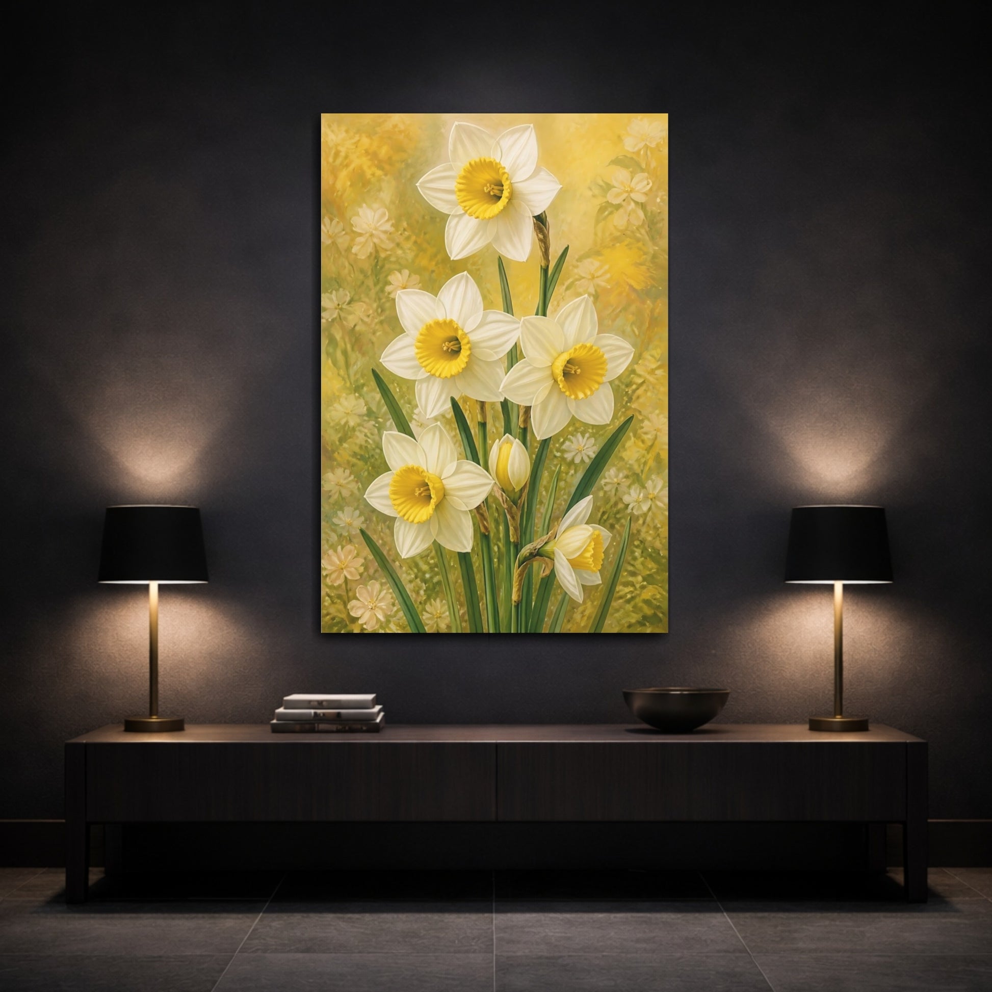 Mockup 3. White Narcissus Flowers shown as canvas print