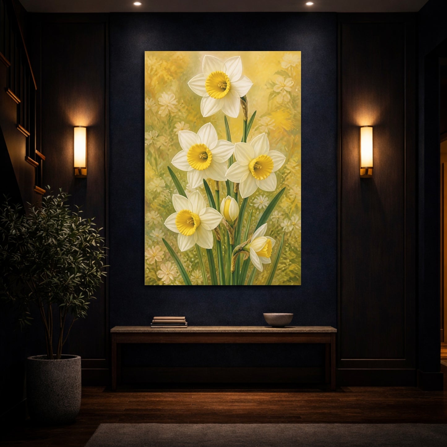 Mockup 4. White Narcissus Flowers shown as canvas print