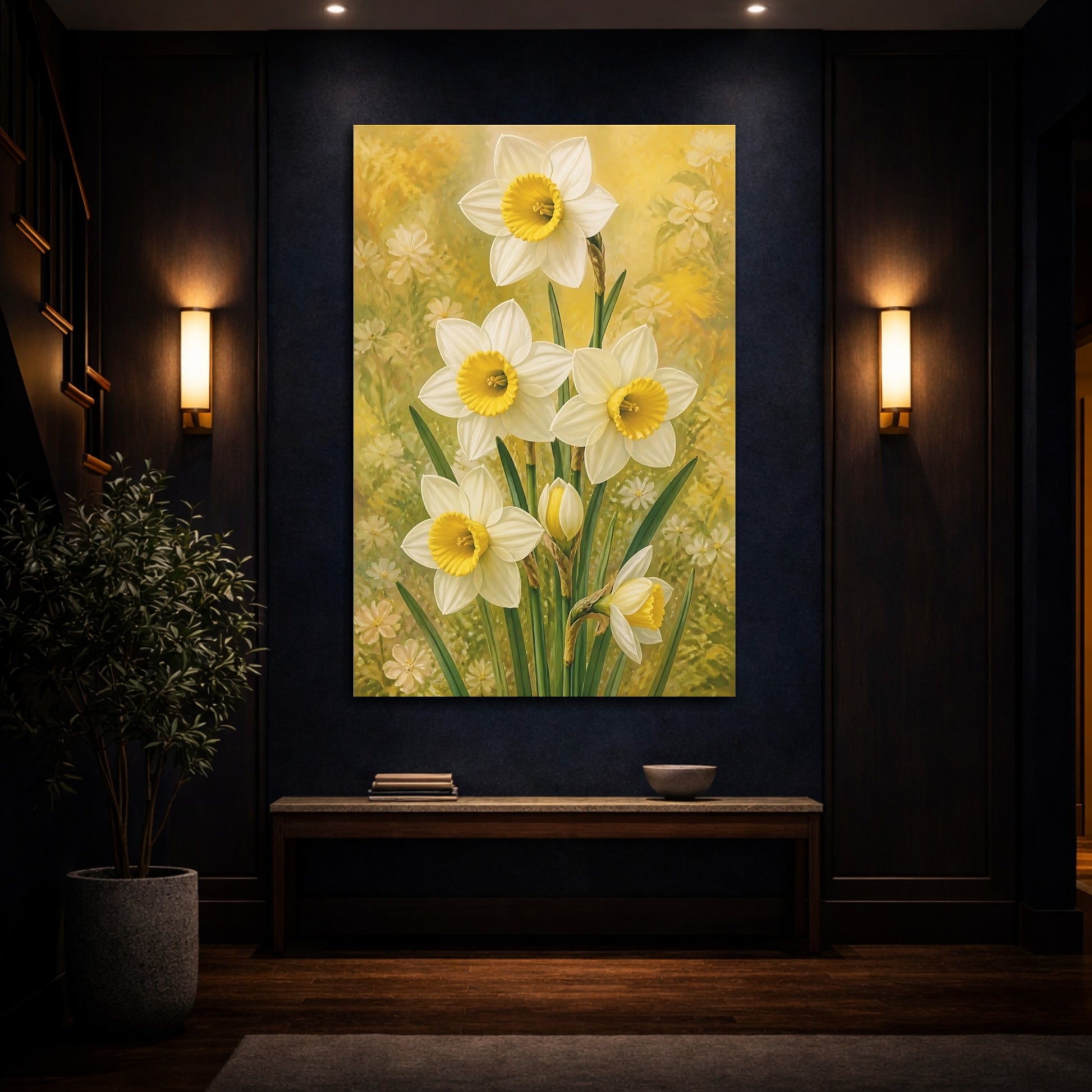 Mockup 4. White Narcissus Flowers shown as canvas print