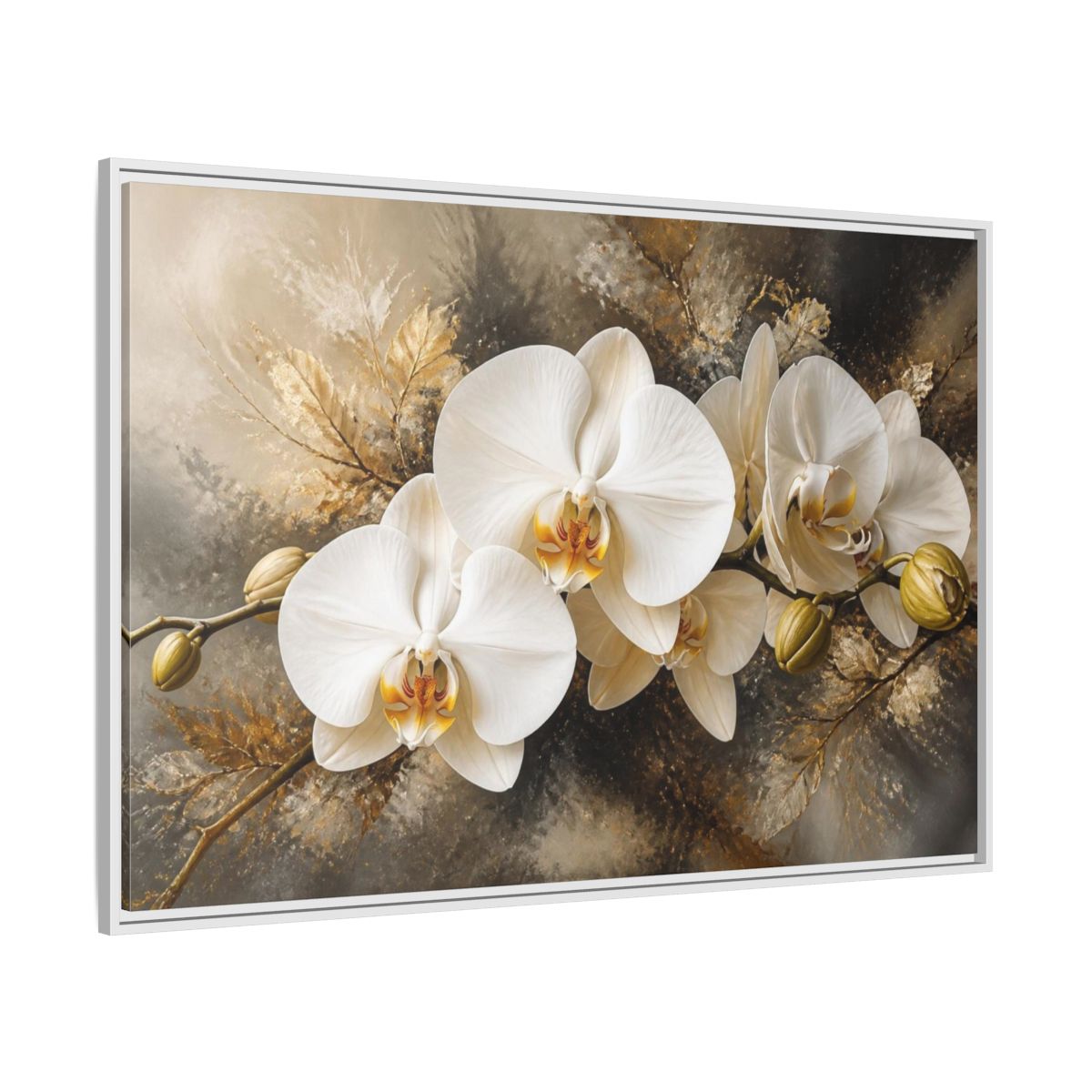 Side Mockup 7. White Orchid Floral Elegance shown as framed canvas print