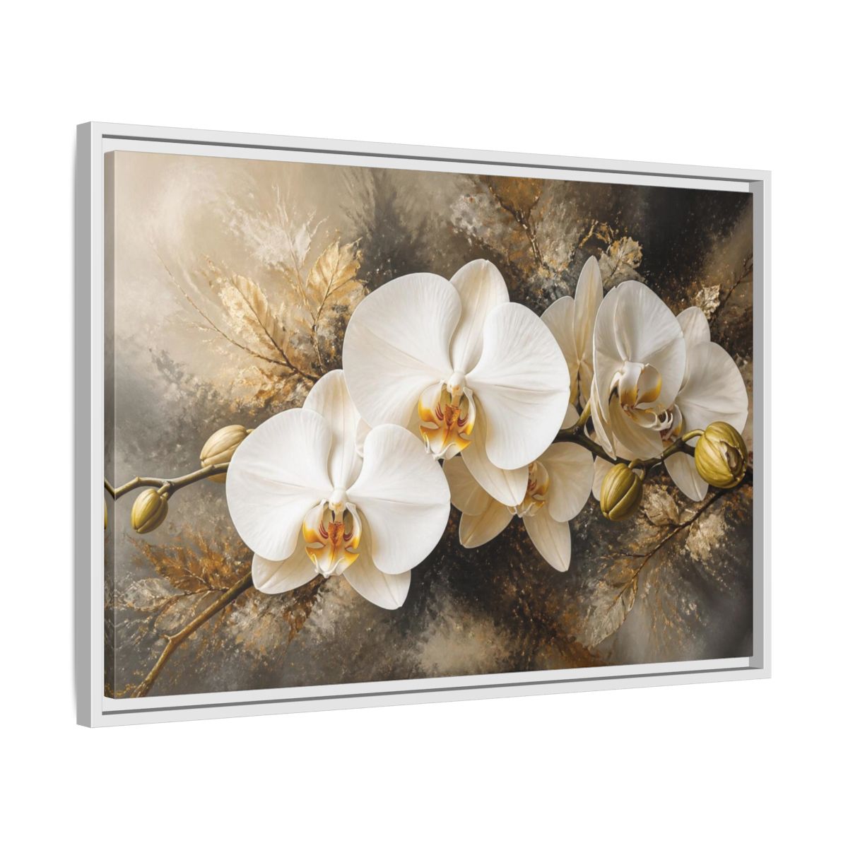 Side Mockup 10. White Orchid Floral Elegance shown as framed canvas print