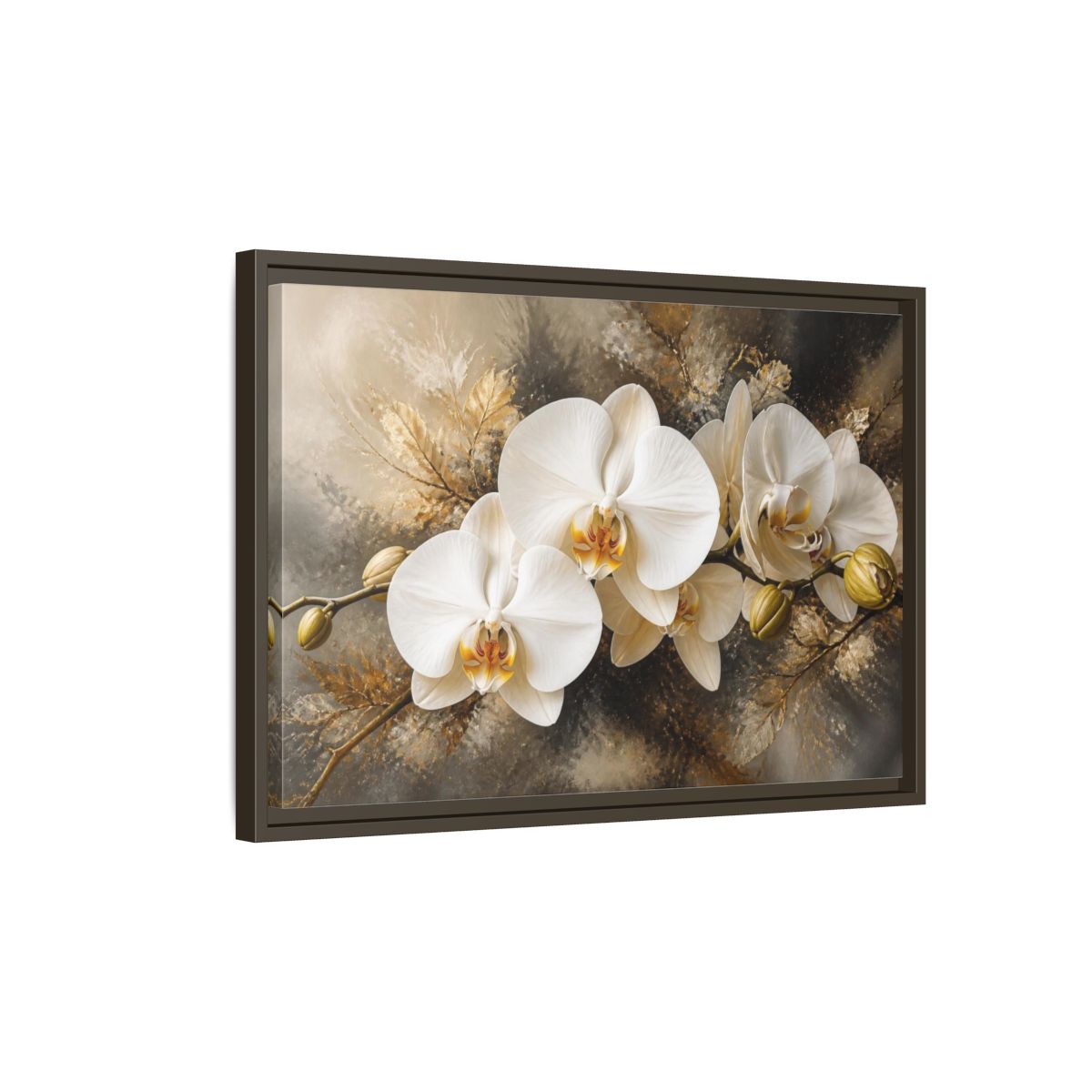 Side Mockup 2. White Orchid Floral Elegance shown as framed canvas print