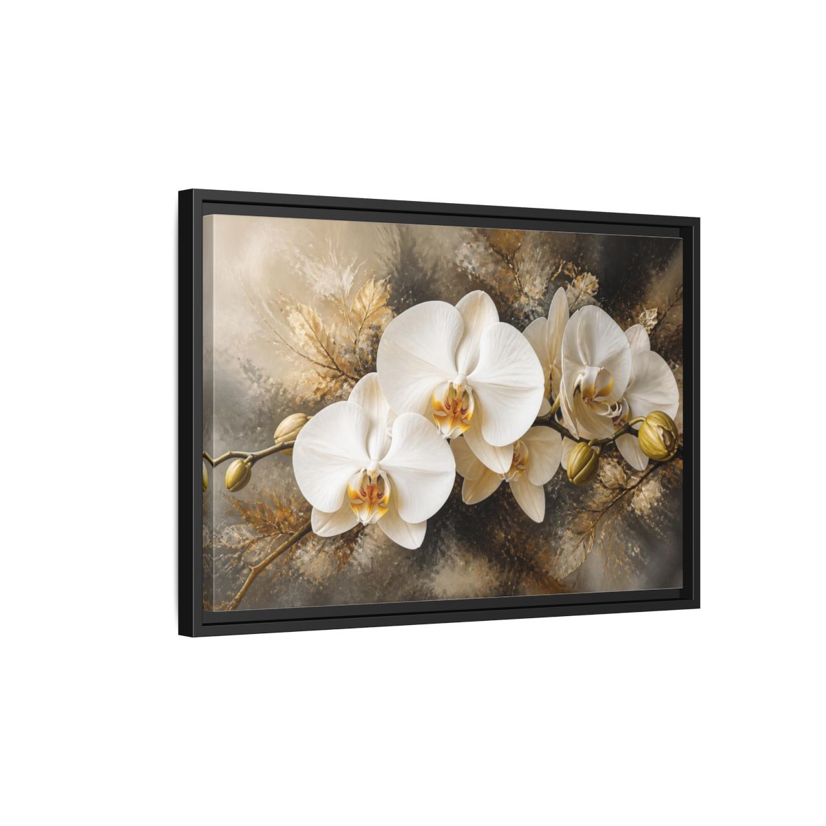 Side Mockup 3. White Orchid Floral Elegance shown as framed canvas print