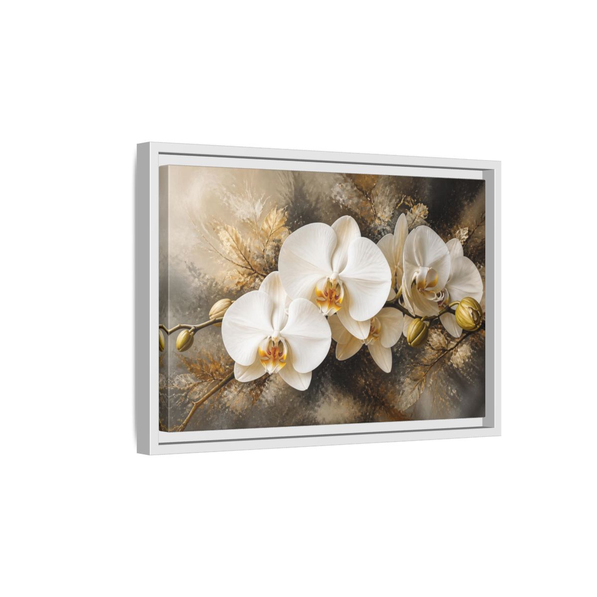 Side Mockup 4. White Orchid Floral Elegance shown as framed canvas print