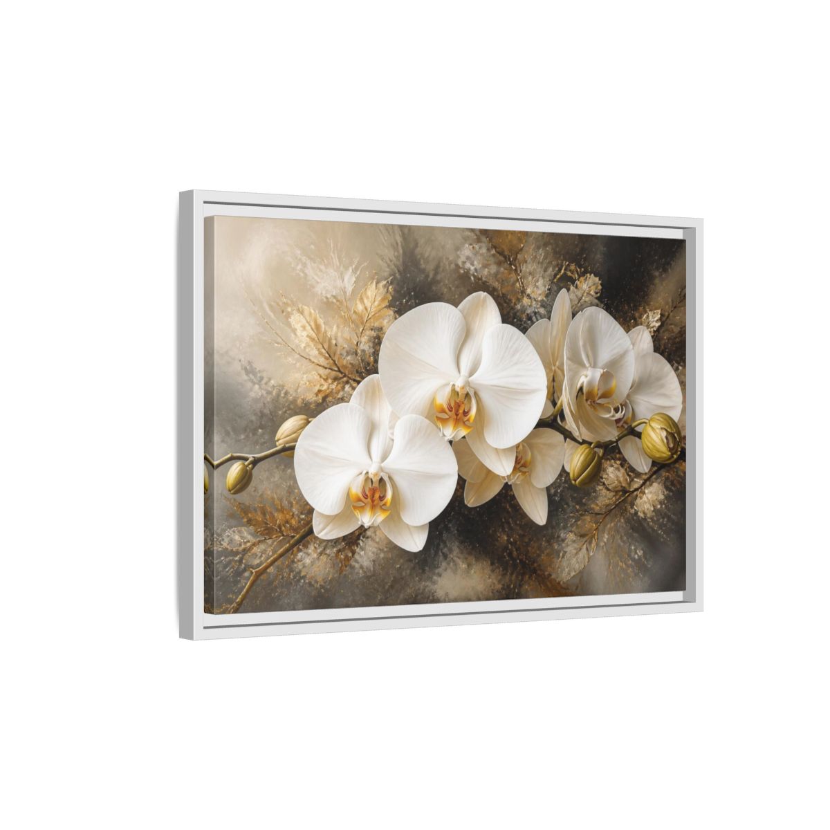Side Mockup 1. White Orchid Floral Elegance shown as framed canvas print