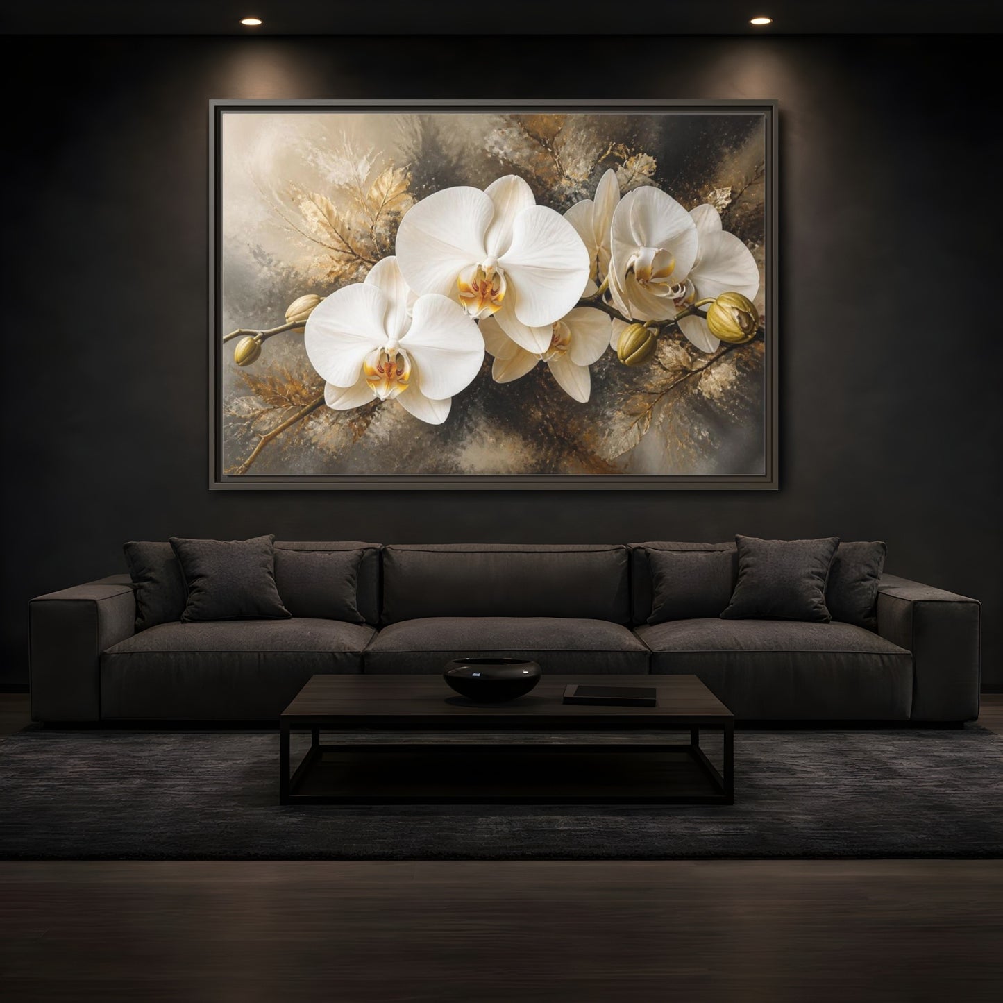 Mockup 3. White Orchid Floral Elegance shown as framed canvas print