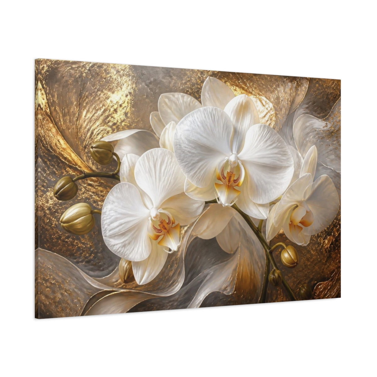 Side Mockup 1. White Orchid Flower Elegance shown as canvas print