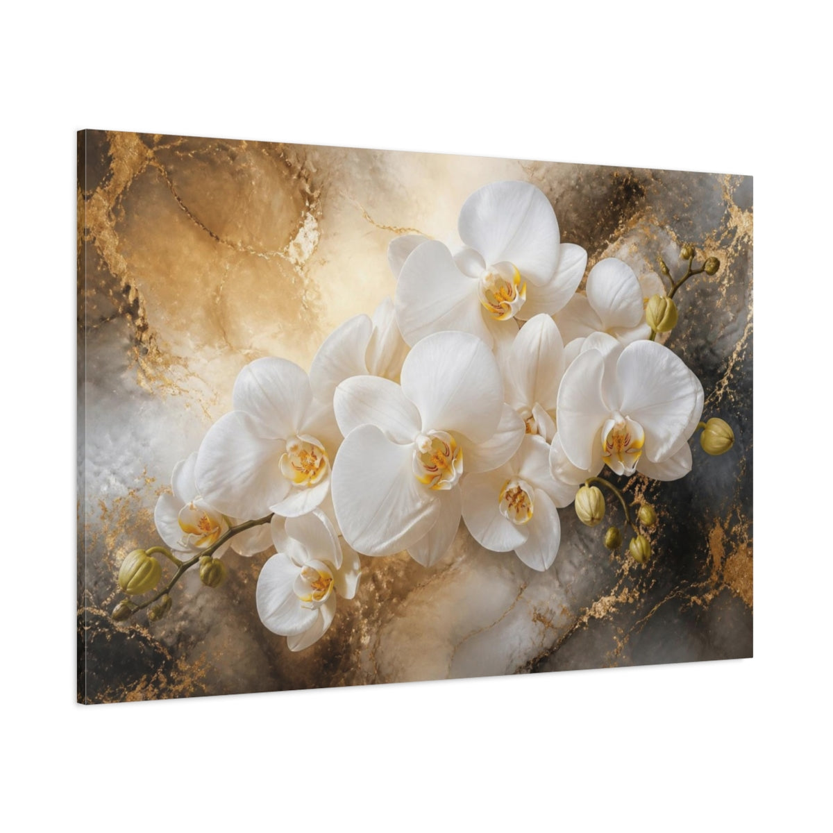Side Mockup 1. White Orchid Flower Elegance shown as canvas print
